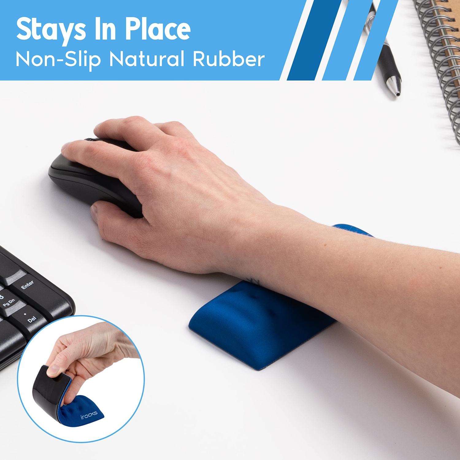 i-Rocks Memory Foam Mouse Wrist Rest - Pain-Reducing Wrist Rest for Mouse - Non-Slip Rubber Base Wrist Rest - Cooling Mouse Wrist Support for Long