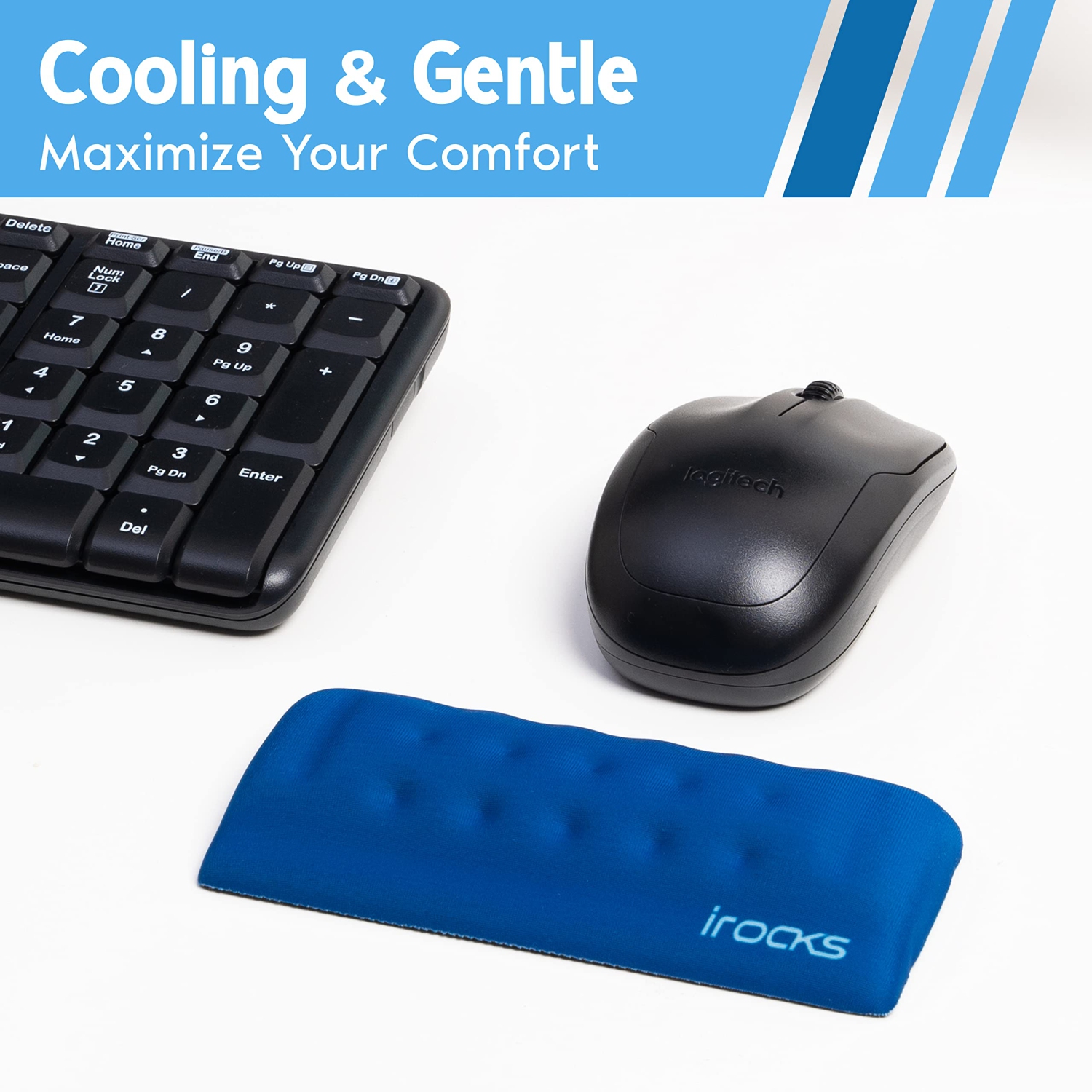 i-Rocks Memory Foam Mouse Wrist Rest - Pain-Reducing Wrist Rest for Mouse - Non-Slip Rubber Base Wrist Rest - Cooling Mouse Wrist Support for Long