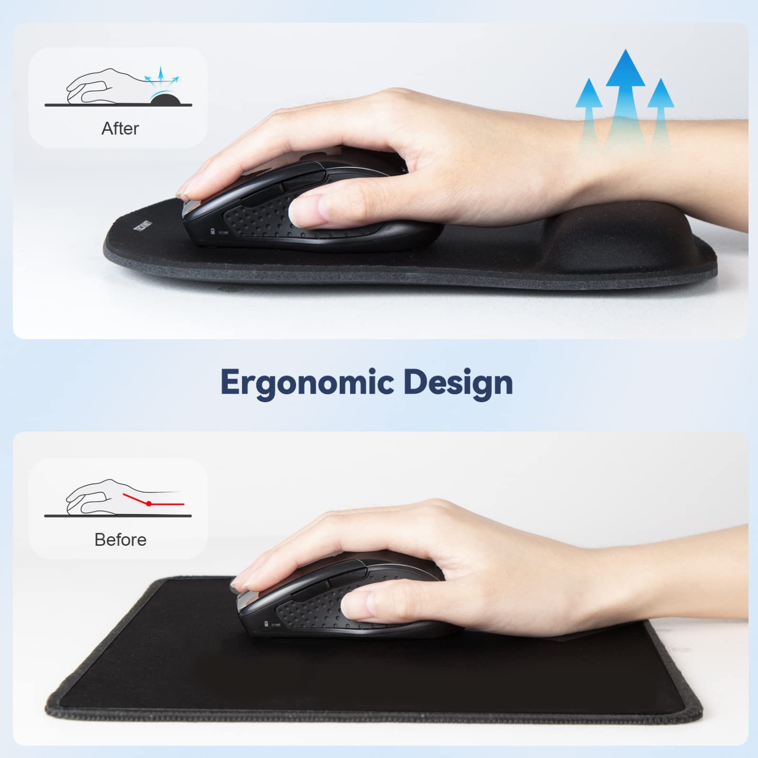 Tapis de souris avec repose-poignet; Tapis de souris de jeu ergonomique pain relief; Tapis de souris portatif confortable pour portable; Office