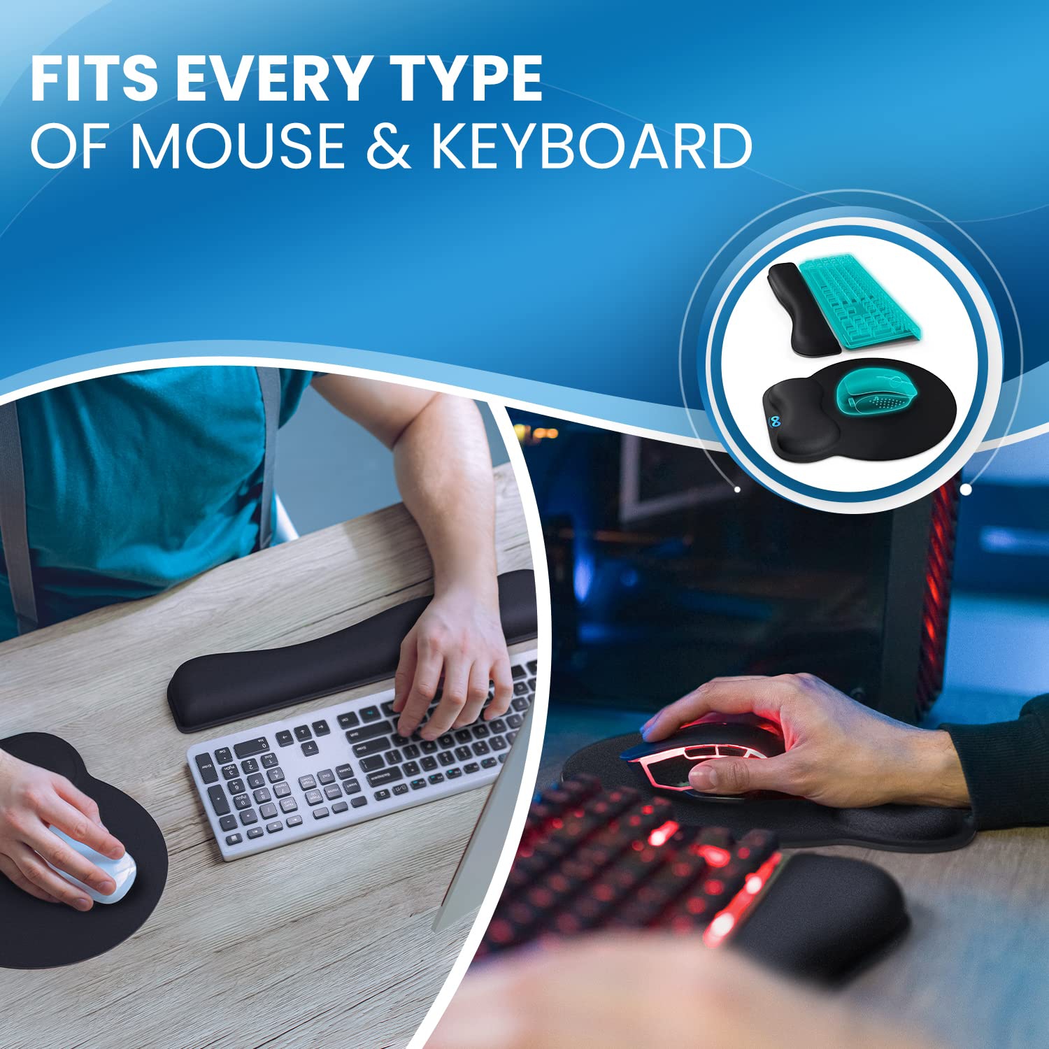 Wrist Rest with Ergonomic Mouse Pad - Memory Foam Desk Cushion for Carpal Tunnel by Everlasting Comfort