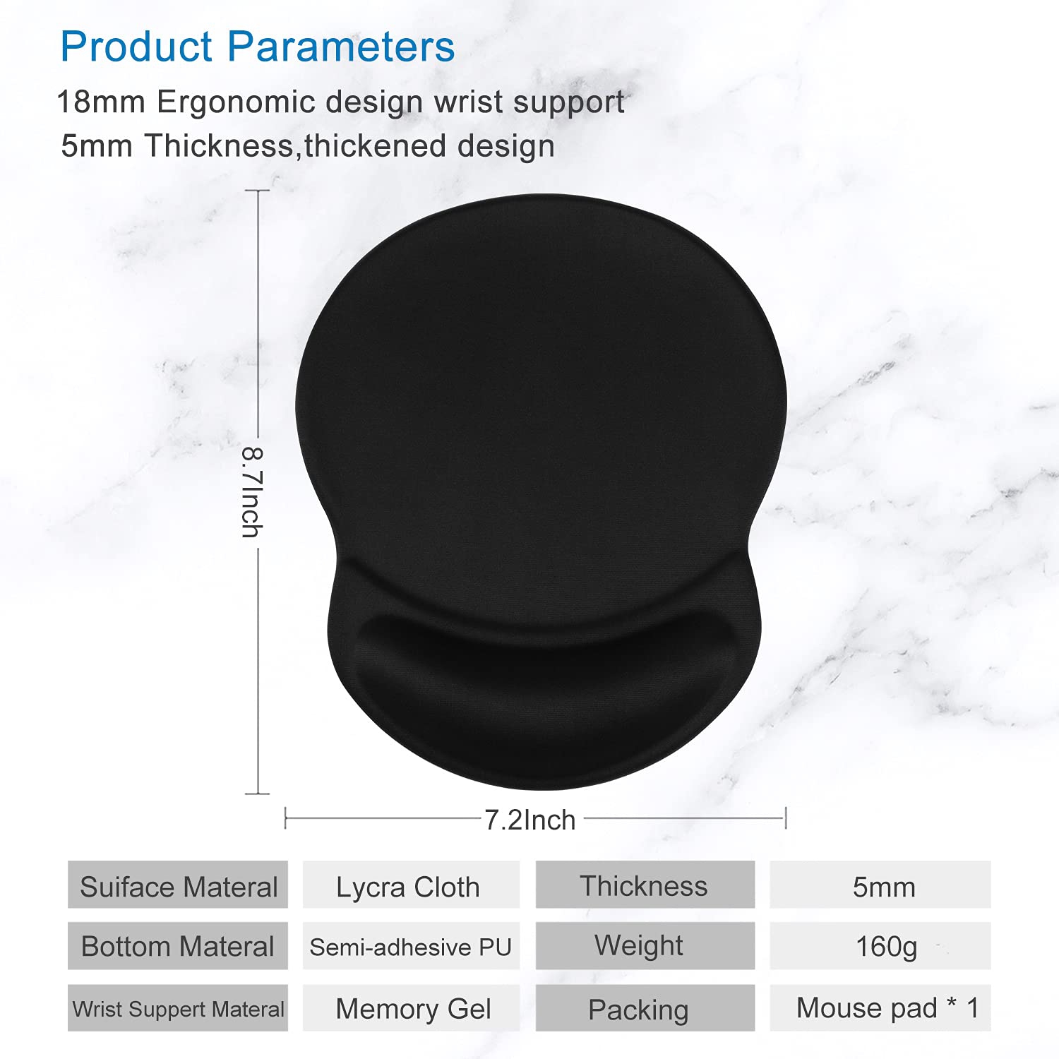 ITNRSIIET Mouse Pad, Ergonomic Mouse Pad with Gel Wrist Rest Support, Gaming Mouse Pad with Cloth, Non-Slip PU Base for Computer, Laptop, PC, Home,