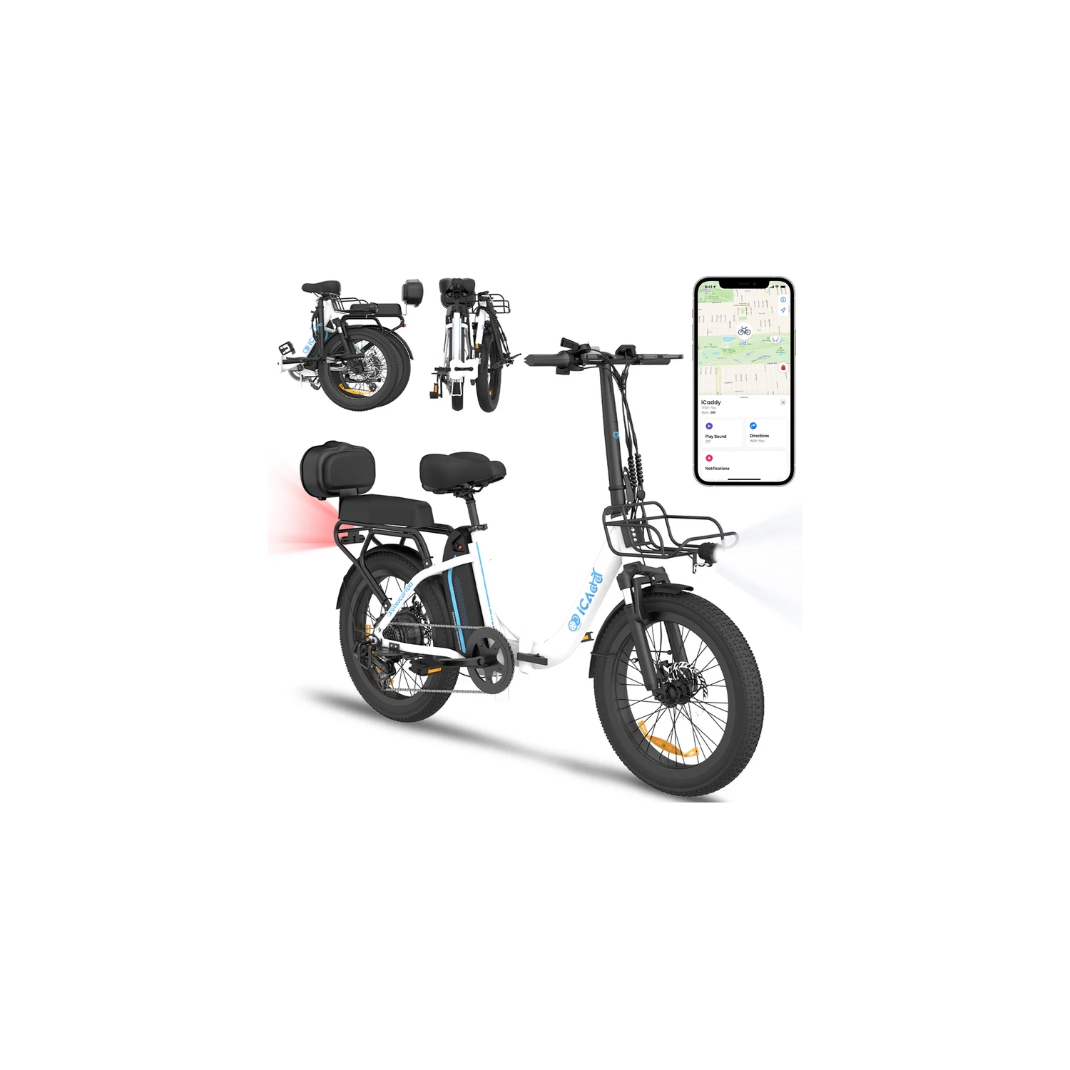 Gyrocopters iCaddy Foldable Electric Bike | UL 2849 | 650W Peak Brushless DC Motor | Up to 125 km PAS Range | Speed Up to 40 km/h | Anti-theft GPS tracker