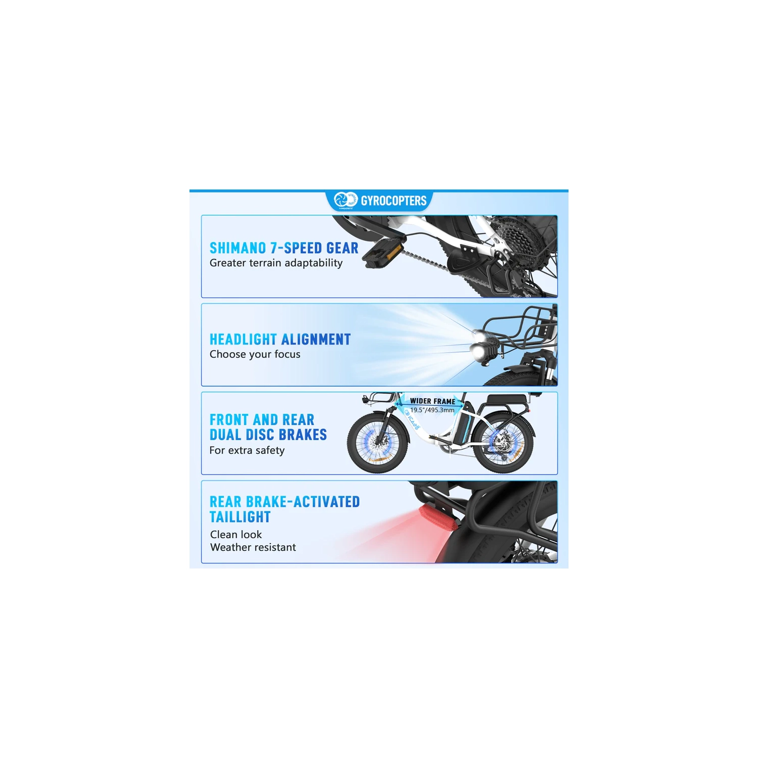 Gyrocopters iCaddy Foldable Electric Bike | UL 2849 | 650W Peak Brushless DC Motor | Up to 125 km PAS Range | Speed Up to 40 km/h | Anti-theft GPS