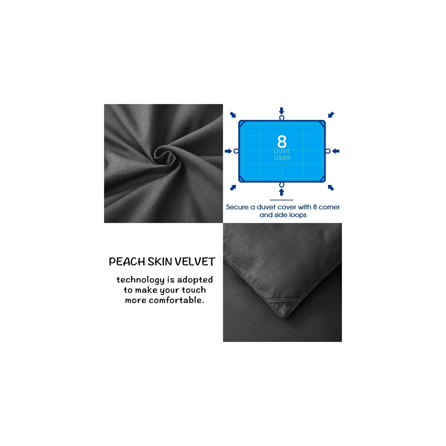 All Season King Size Grey Down Alternative Comforter Set - 3 Pieces, Cooling Blanket, Soft Quilted Duvet Insert with 8 Corner Tabs, Machine Washable (