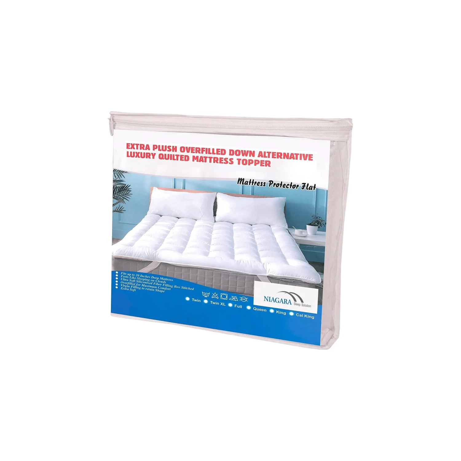 Surmatelas de 2 po à gousset pour lit simple - 39x75 po en duvet synthétique, protège-jupe matelassé, rehausseur de matelas