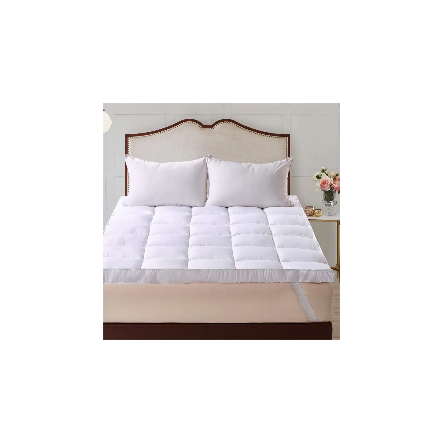 Surmatelas de 2 po à gousset pour lit simple - 39x75 po en duvet synthétique, protège-jupe matelassé, rehausseur de matelas