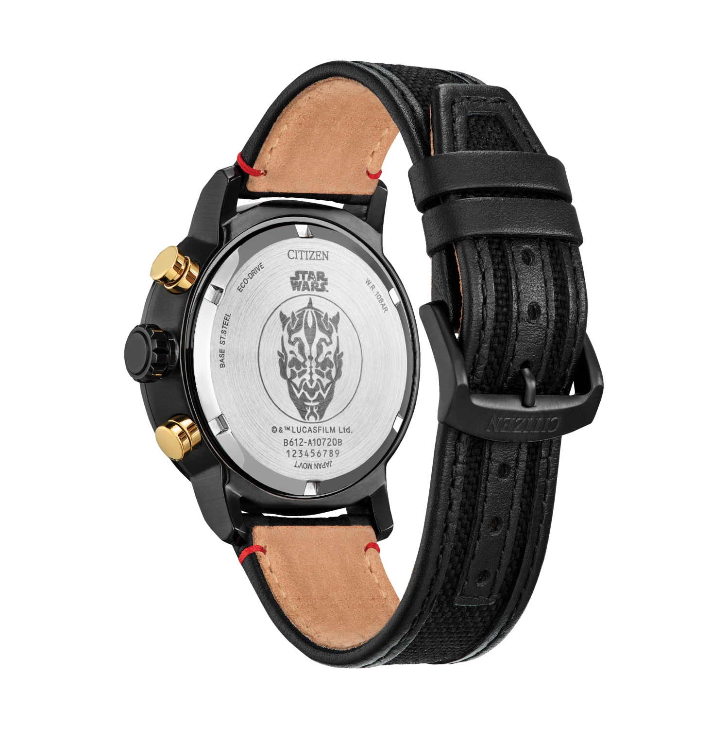 Star Wars Mens Darth Maul Japanese Eco-Drive Watch 44mm Black Stainless Steel Case Nylon & Leather Strap with Black Dial