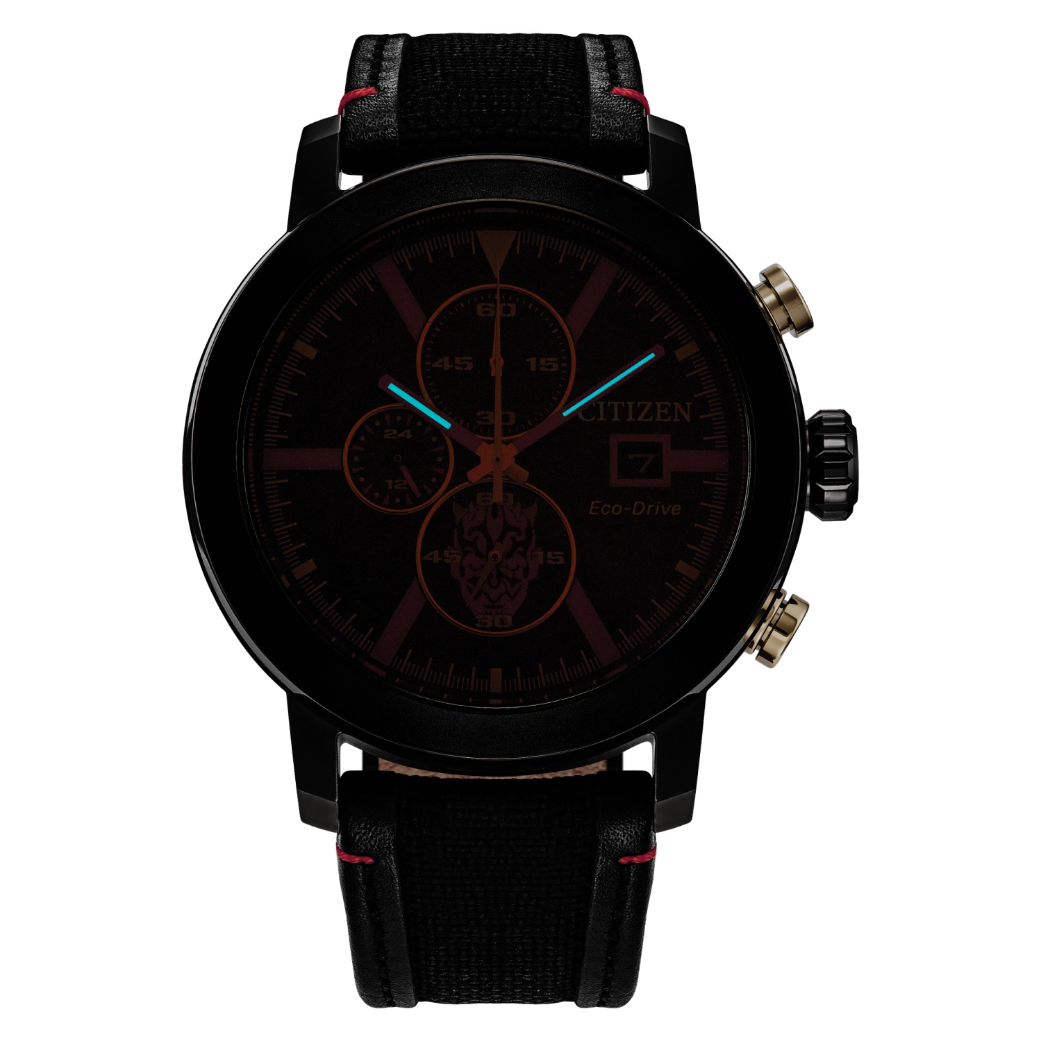 Star Wars Mens Darth Maul Japanese Eco-Drive Watch 44mm Black Stainless Steel Case Nylon & Leather Strap with Black Dial