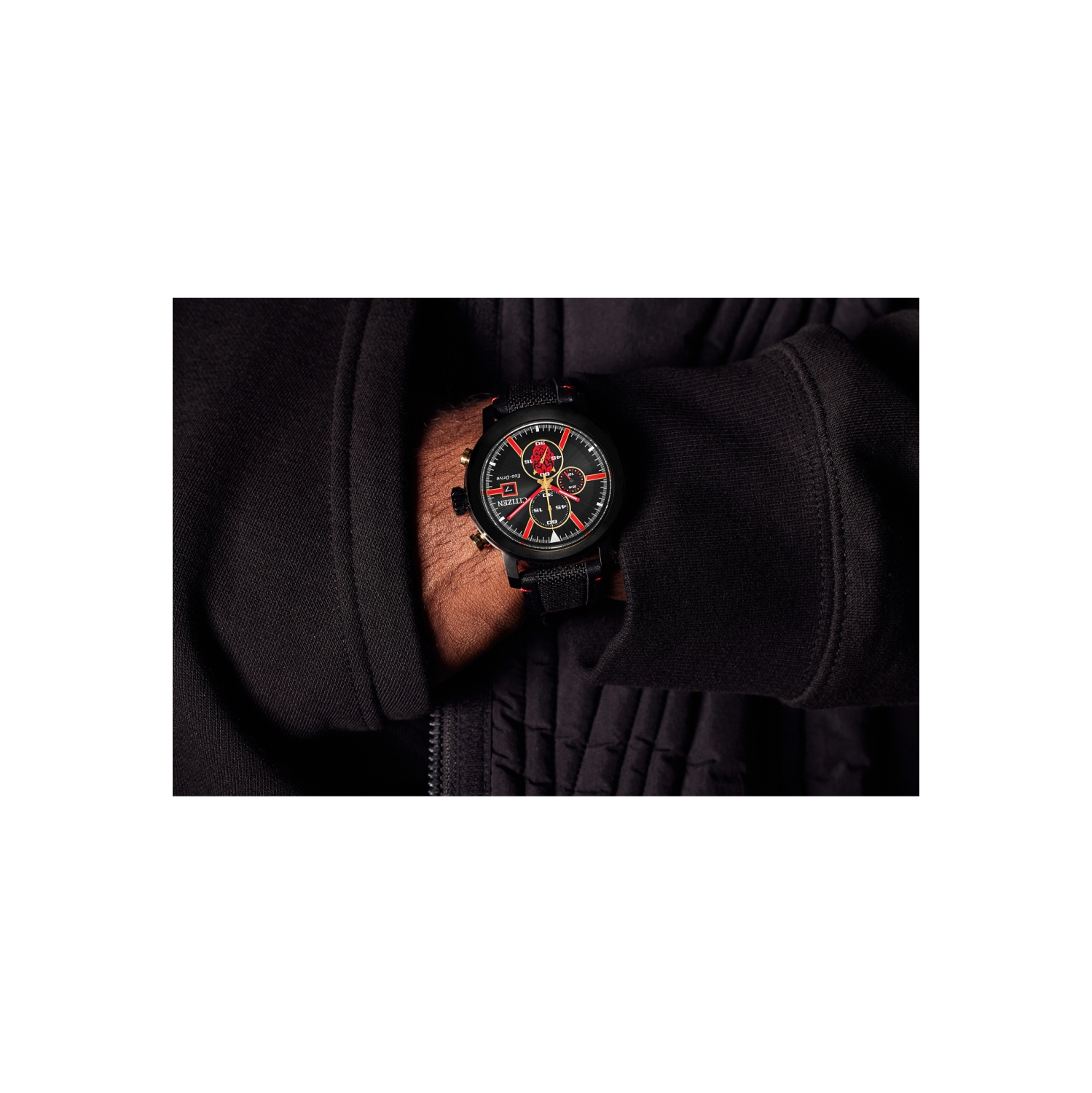 Star Wars Mens Darth Maul Japanese Eco-Drive Watch 44mm Black Stainless Steel Case Nylon & Leather Strap with Black Dial