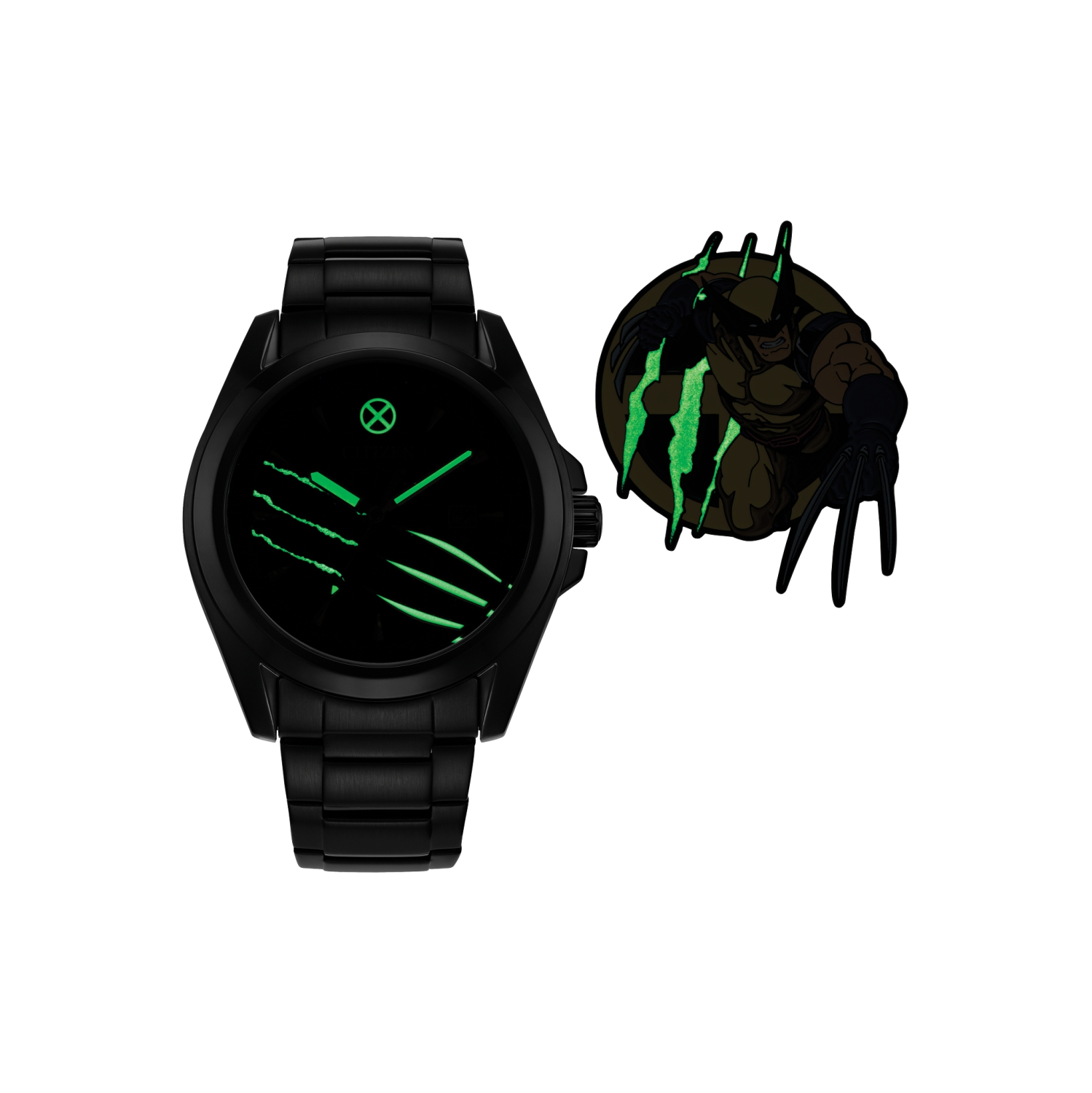 Marvel Mens Wolverine Japanese Eco-Drive Watch 43mm Black Stainless Steel Case and Bracelet with Blue Dial