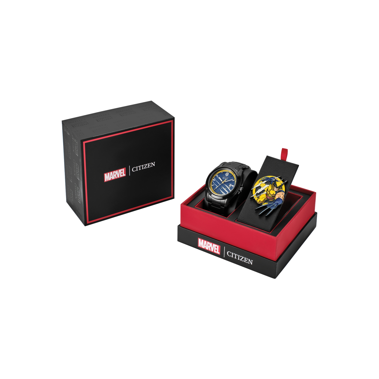 Marvel Mens Wolverine Japanese Eco-Drive Watch 43mm Black Stainless Steel Case and Bracelet with Blue Dial