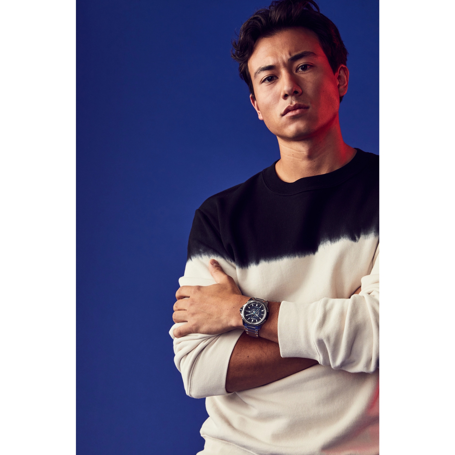 Montre homme Eco-Drive japonaise, inox. Argenté 44&nbsp;mm, boîtier ABS, bracelet inox, cadran bleu, Avengers, Marvel