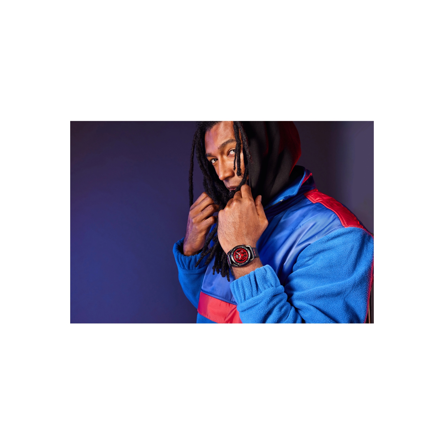 Marvel Mens Miles Morales Japanese Eco-Drive Watch 42mm Black Stainless Steel Case Leather Strap with Black Dial