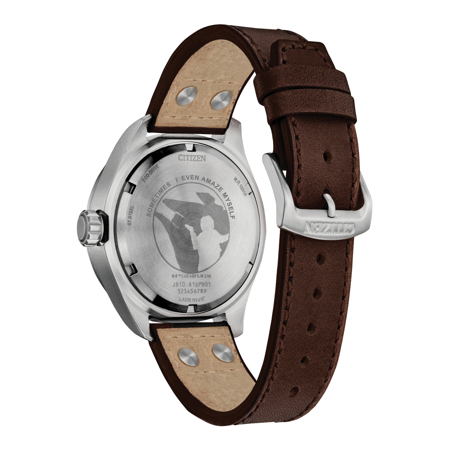 Star Wars Mens Han Solo Japanese Eco-Drive Watch 43mm Silver-Tone Stainless Steel Case Brown Leather Strap with Blue Dial