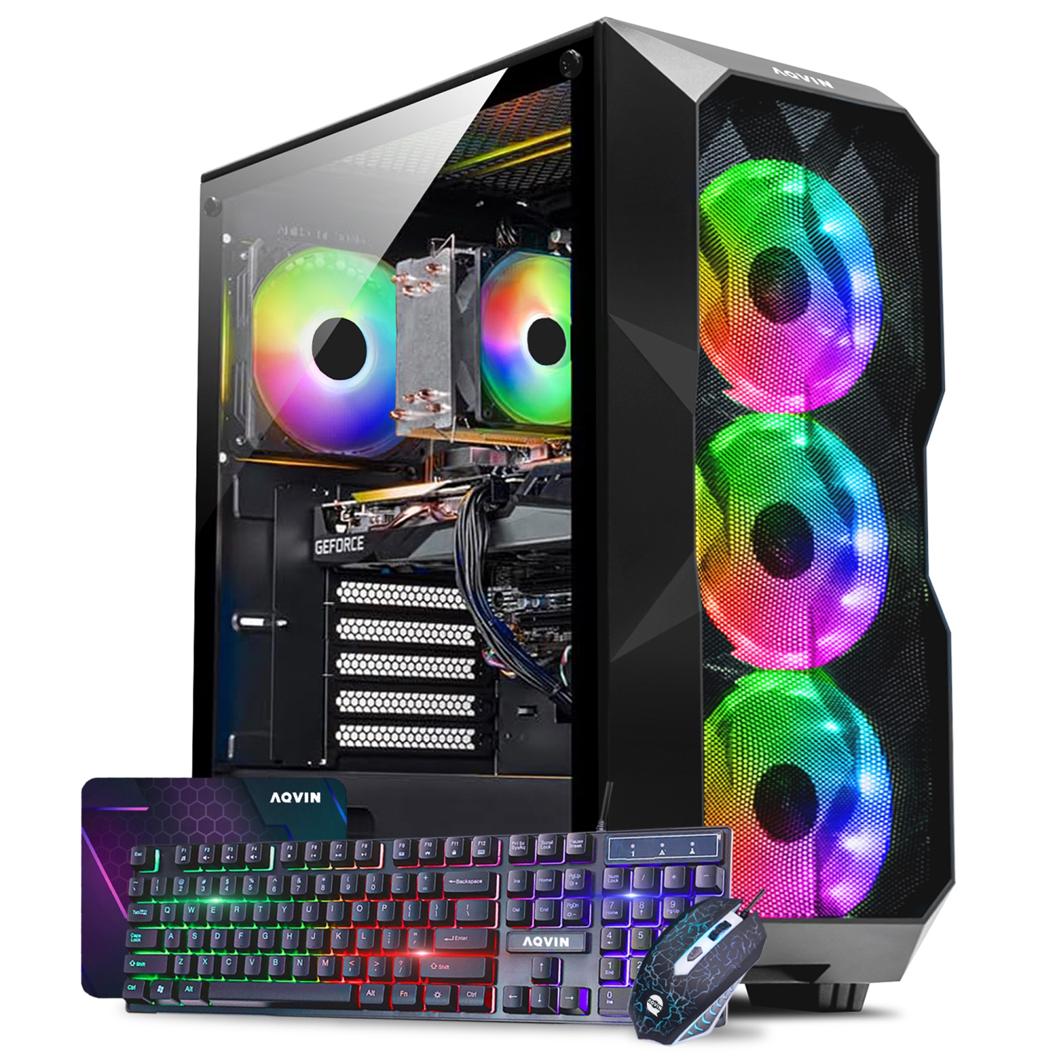 AQVIN AQB70 Gaming Desktop Computer PC,NVIDIA GeForce GTX 1650 4GB GPU, Intel i7 CPU, 2TB SSD, 32GB DDR4 RAM, Windows 11 Pro, RGB Gaming Keyboard Mouse Combo - Only at Best Buy