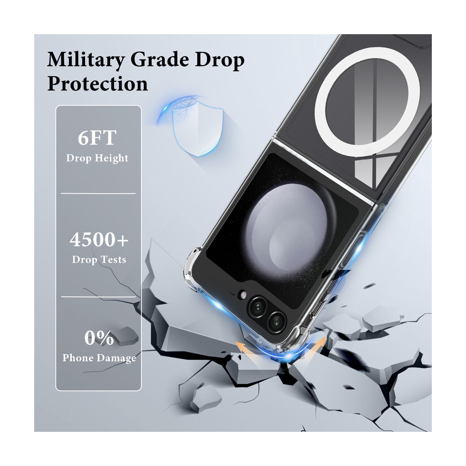 [CS] Étui de chargement magnétique hybride sans fil avec MagSafe pour Galaxy Z Flip 6 de Samsung, transparent