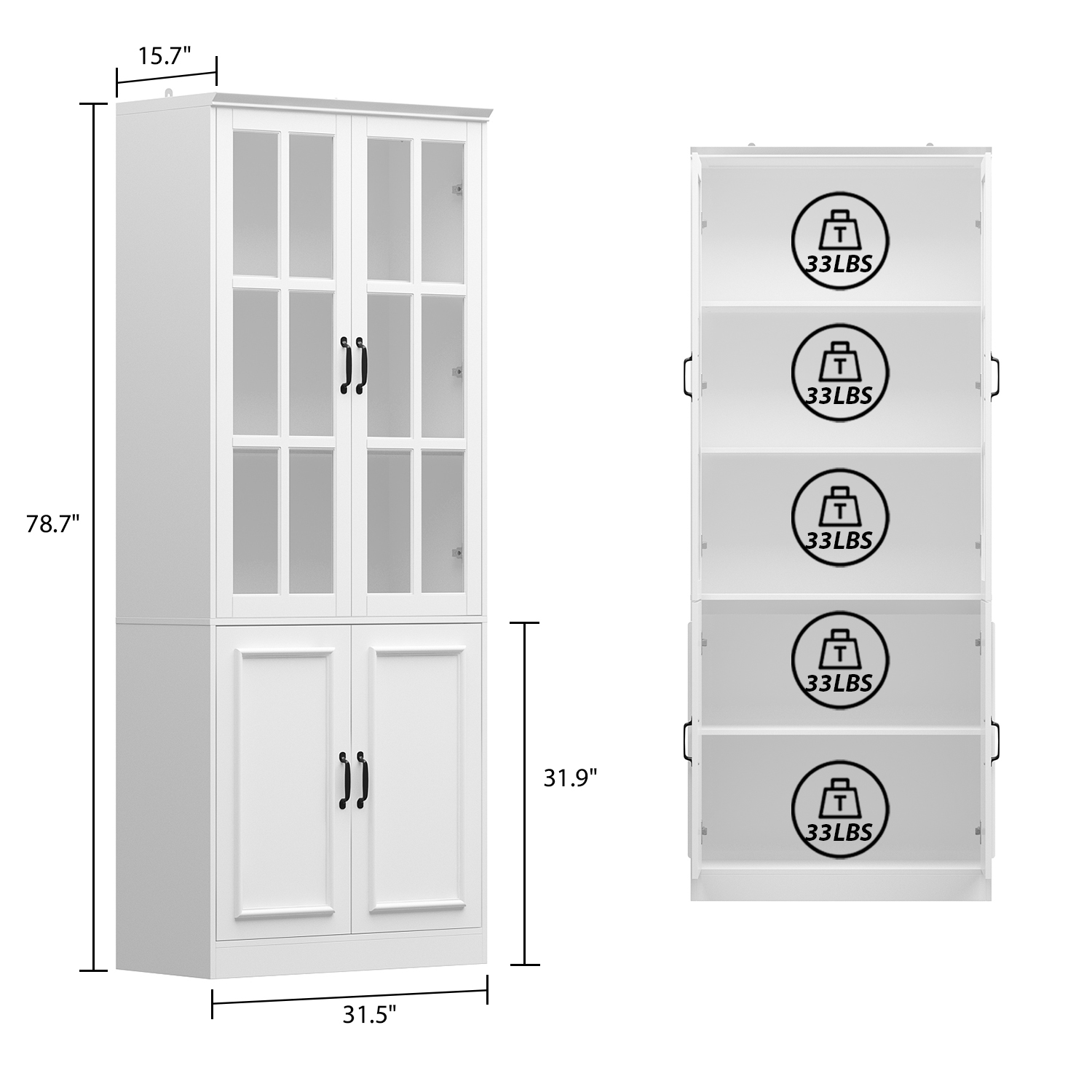 Famapy Tall Bookcase Bookshelf with 5 Storage Shelves & 2 Glass Doors, Wooden Display Storage Cabinet for Home Office, Living Room, White
