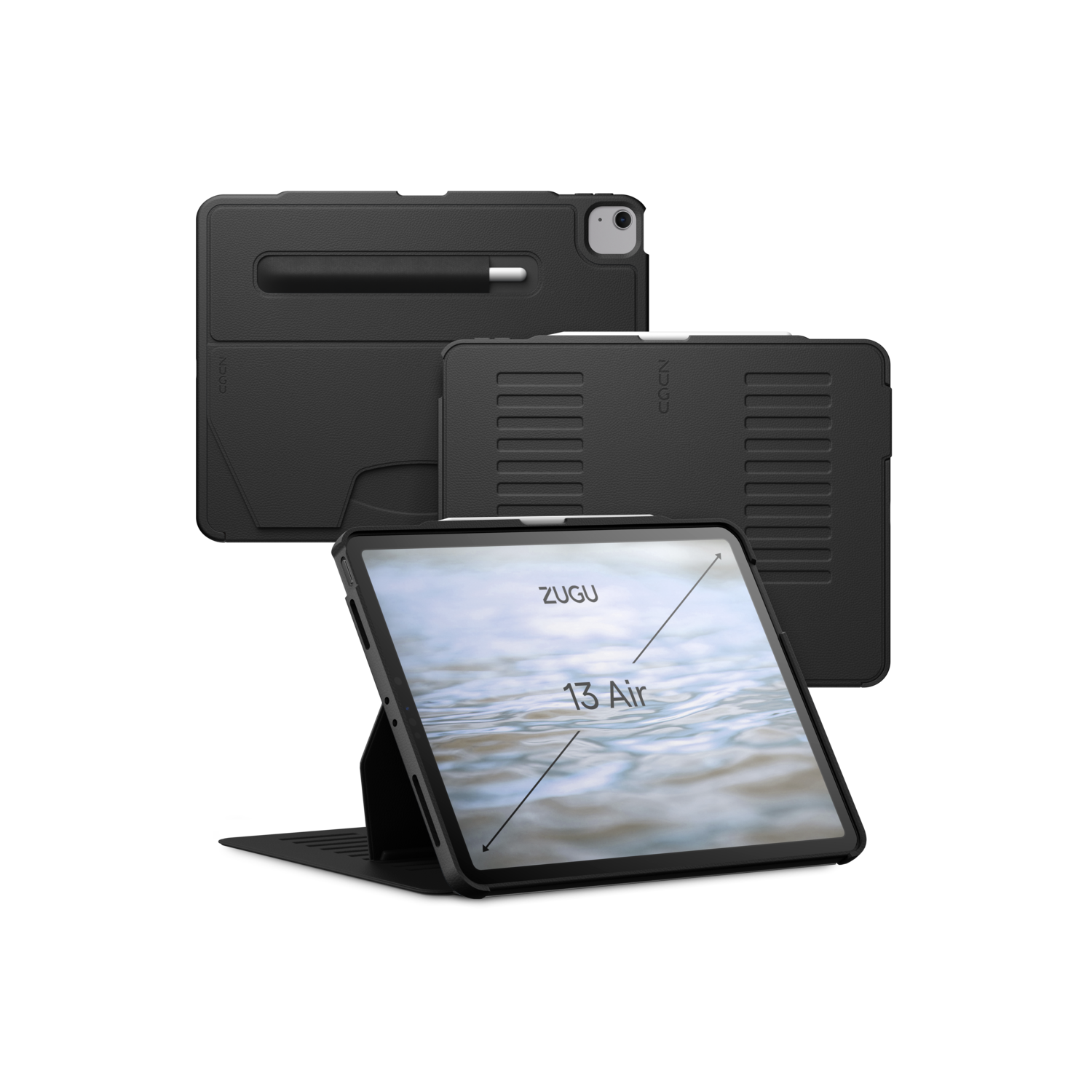 Étui Zugu pour iPad Air 13 2025, (M2) 2024/iPad Pro 12,9 4/3 (2020/2018) - Noir
