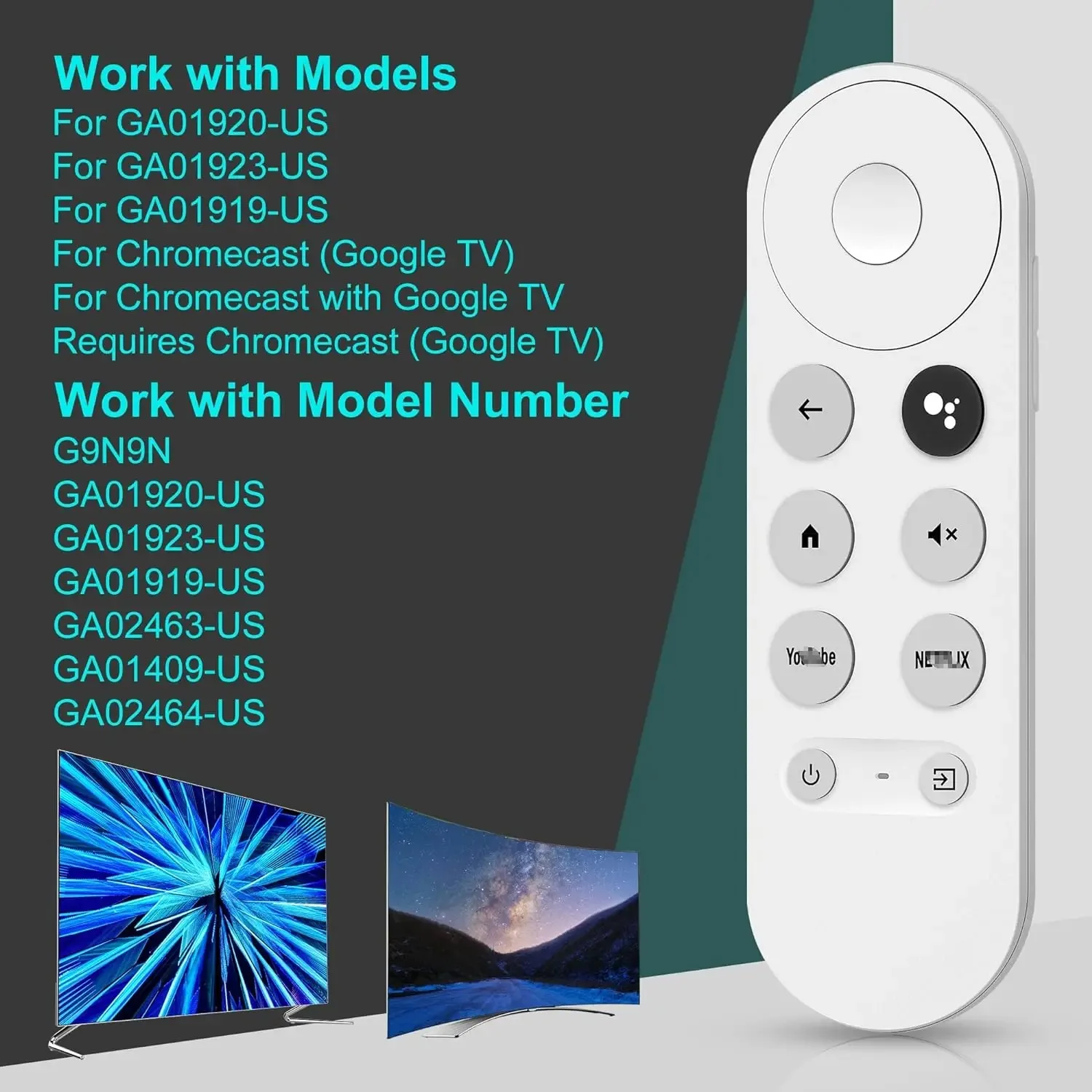 G9N9N Voice Remotes Control Compatible with Google Chromecast 4k Snow GA01409-US/GA01919-US/GA01920-US/GA01923/GA02463/GA02464