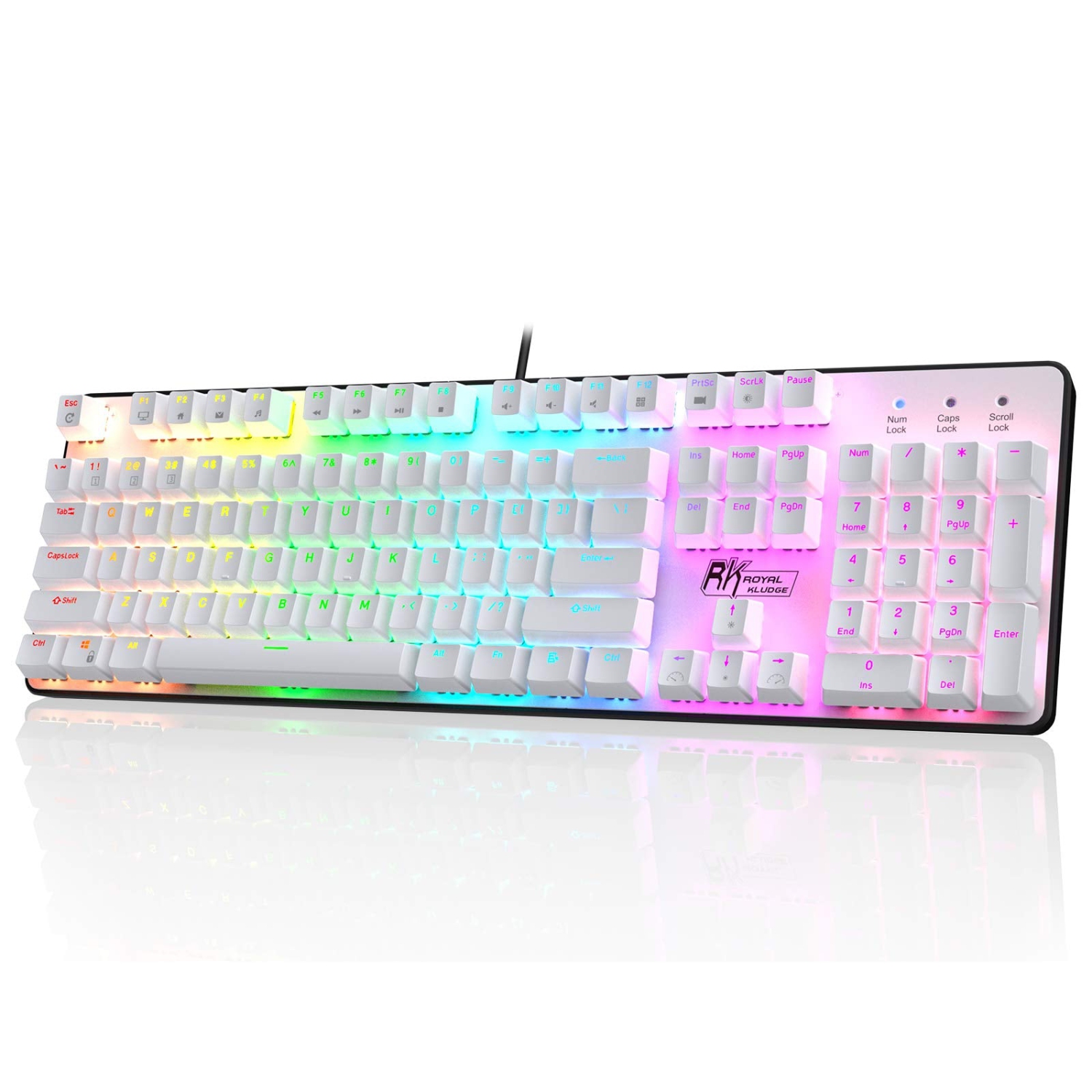 RK ROYAL KLUDGE RK920 Full Size Mechanical Keyboard, Rainbow Backlit Gaming Keyboard, 104 Keys Wired Mechanical Keyboard