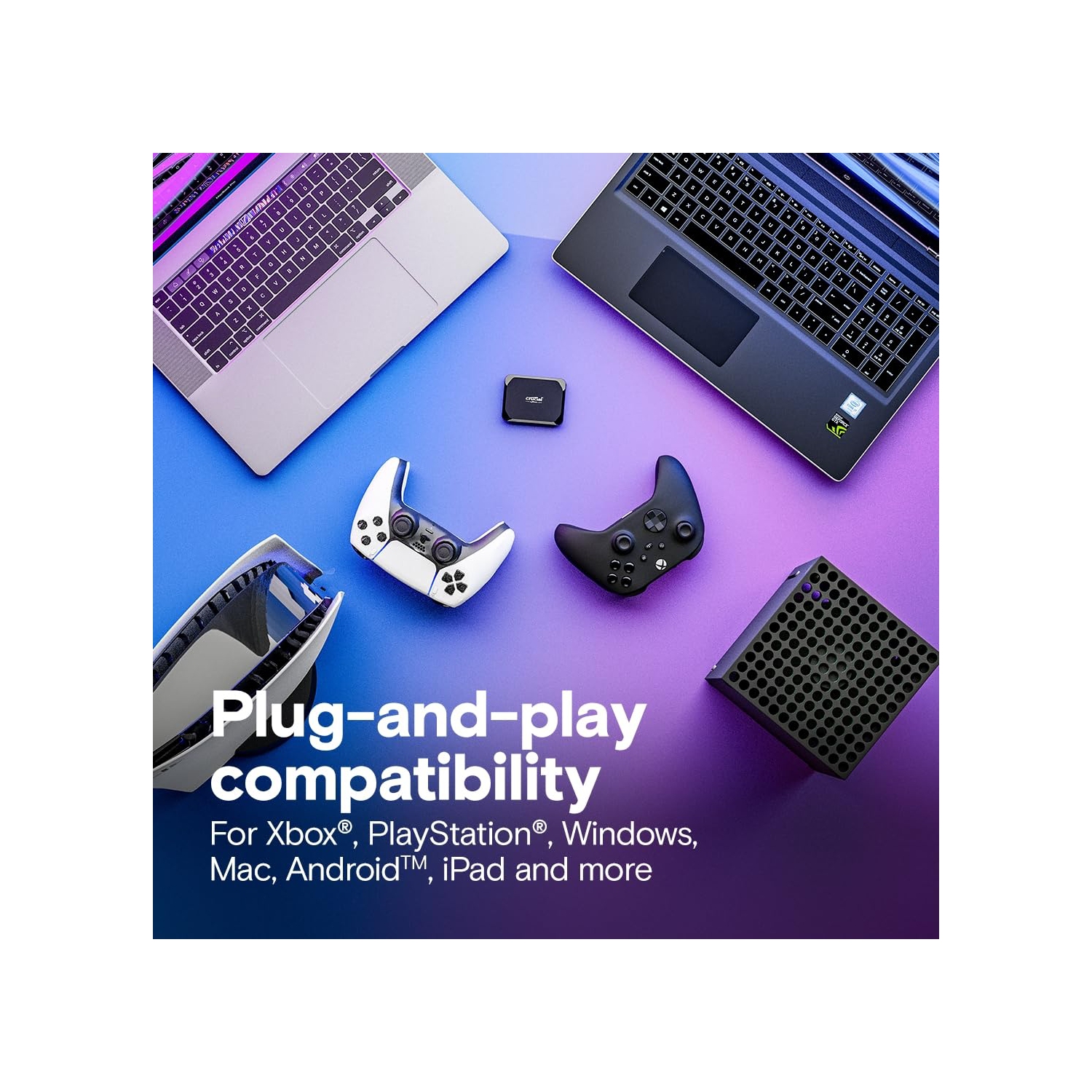 Disque SSD portatif 1&nbsp;To de X9 To de Crucial - jusqu'à 1050MB Mo/s en lecture - PC et Mac, léger et petit avec 3 mois de photos de Mylio