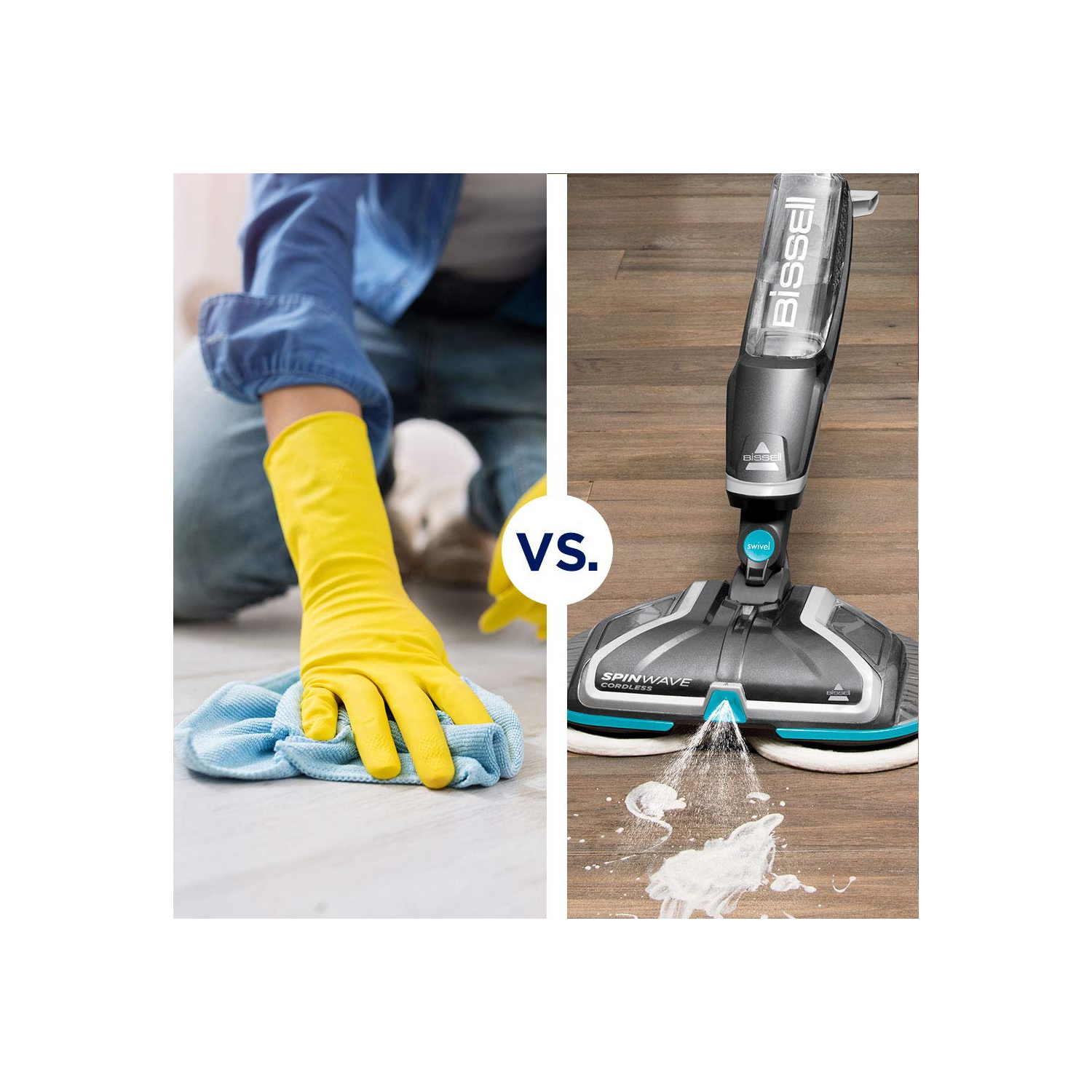 Bissell 18V Cordless Spinwave Hard Floor Mop 2315B - quiet operation for upto 20 minutes, Grey and Blue