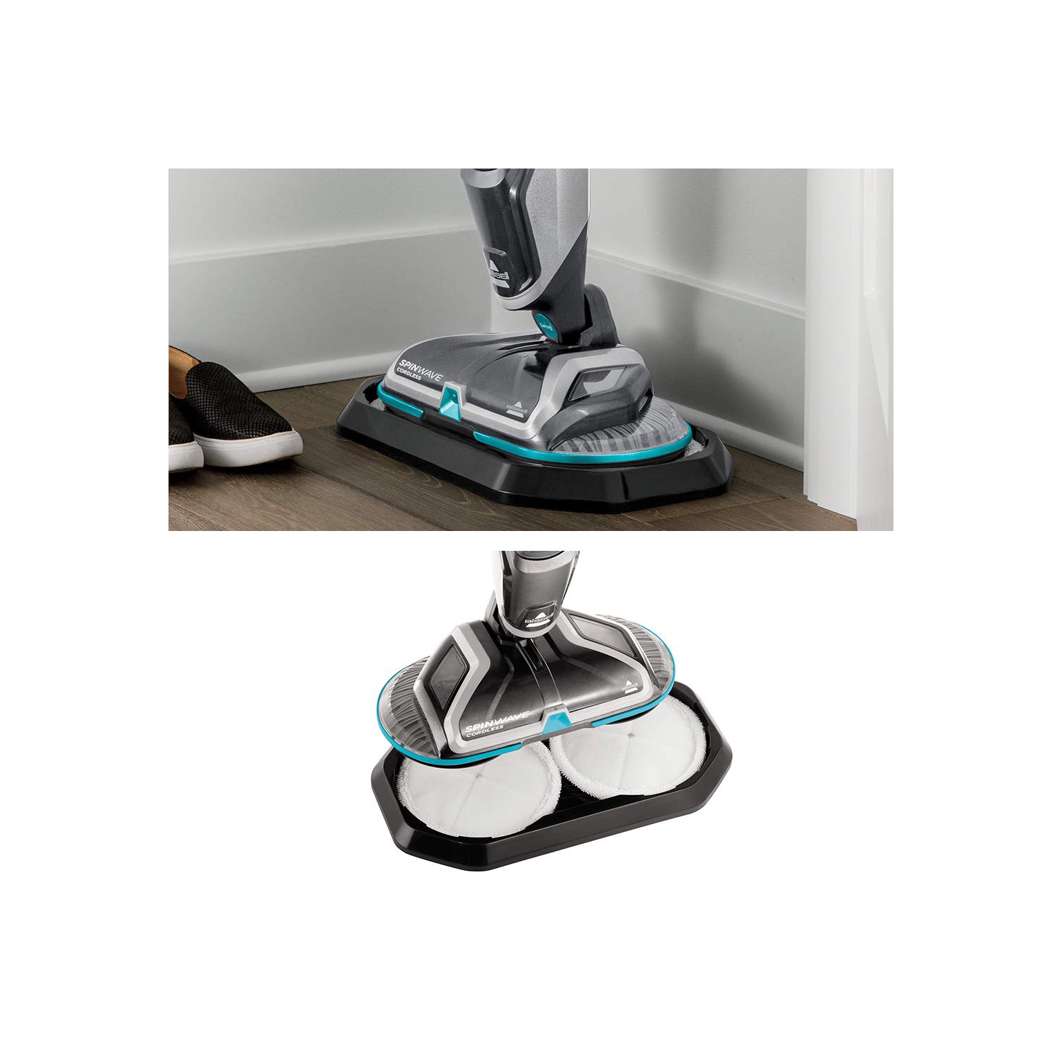 Bissell 18V Cordless Spinwave Hard Floor Mop 2315B - quiet operation for upto 20 minutes, Grey and Blue