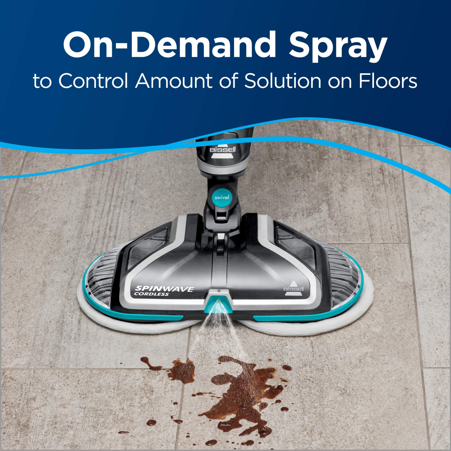 Bissell 18V Cordless Spinwave Hard Floor Mop 2315B - quiet operation for upto 20 minutes, Grey and Blue