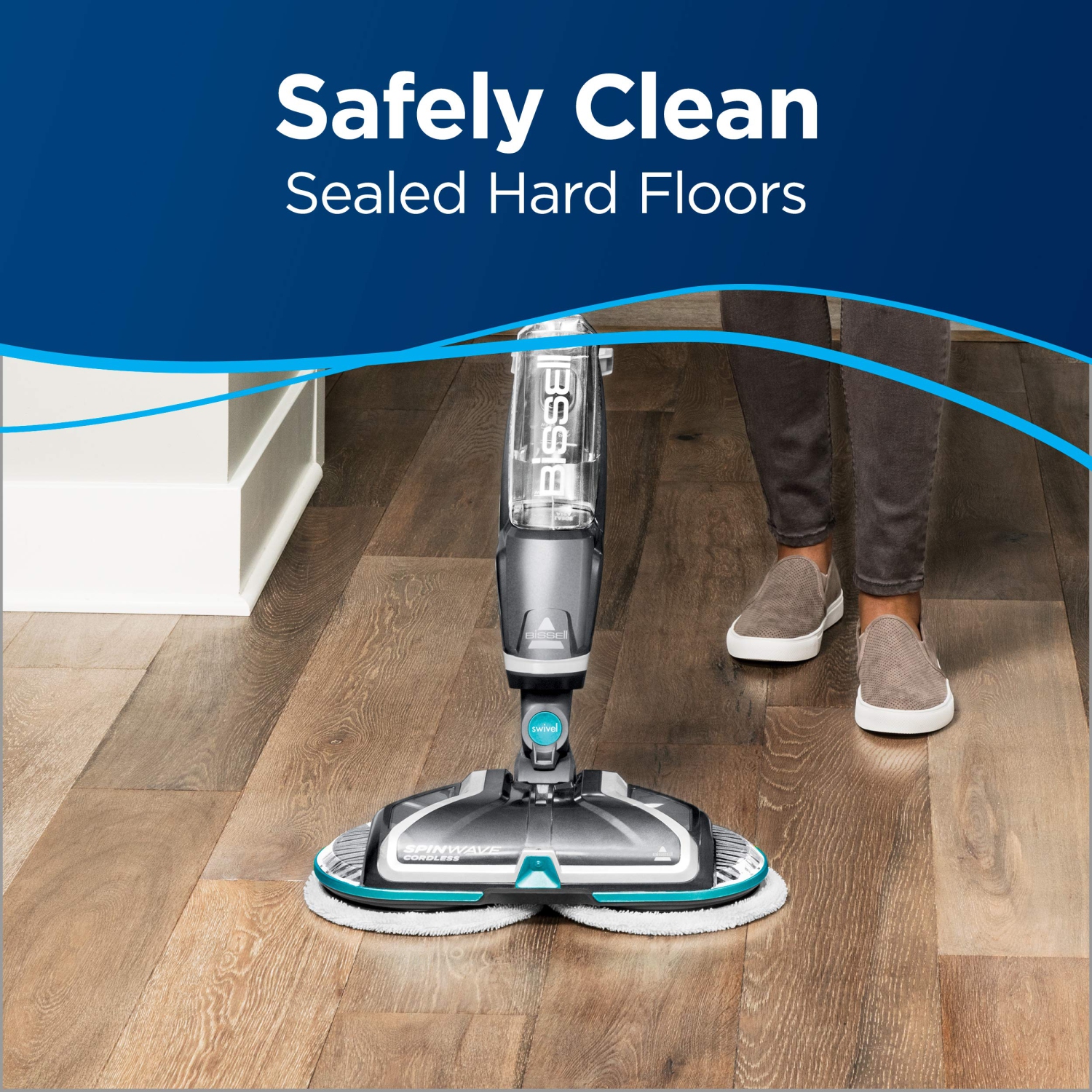 Bissell 18V Cordless Spinwave Hard Floor Mop 2315B - quiet operation for upto 20 minutes, Grey and Blue