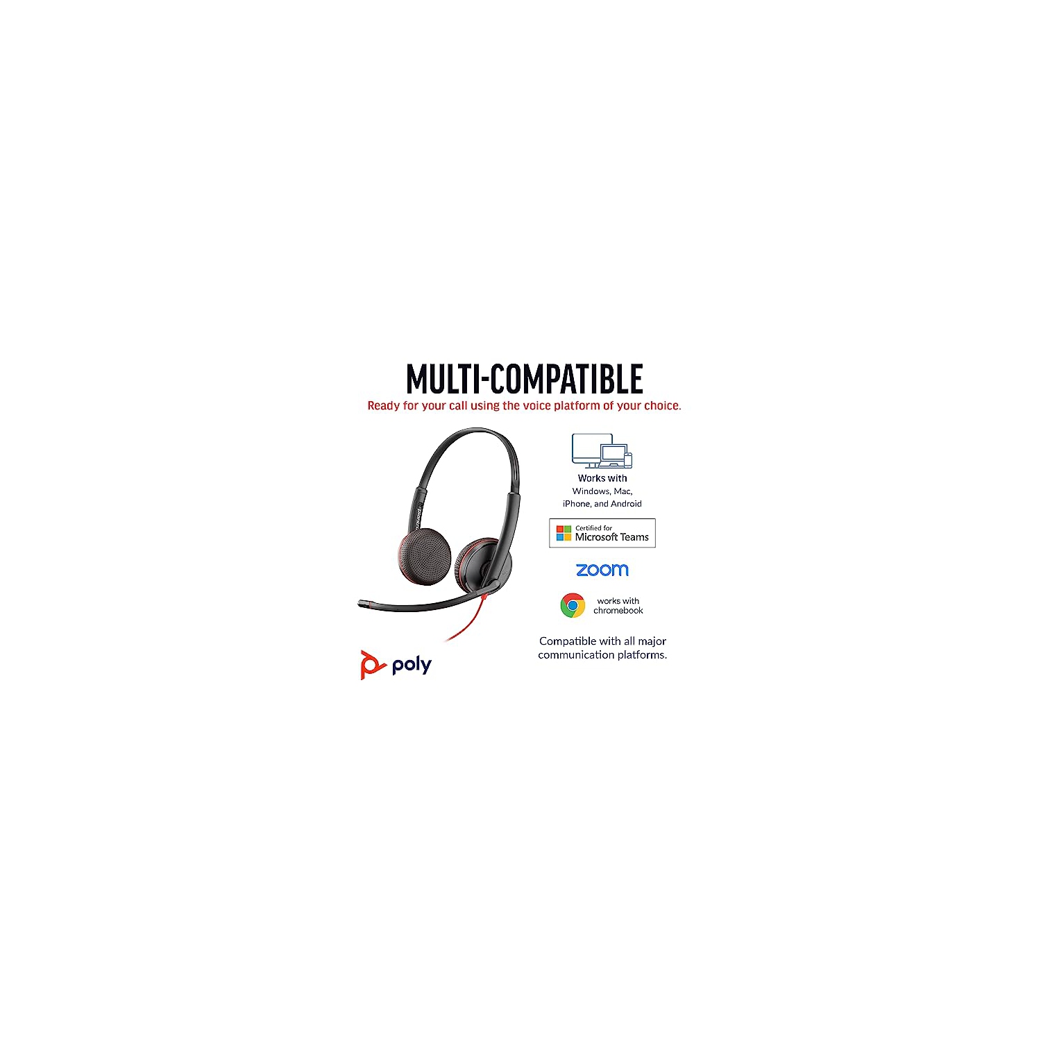 Micro-casque avec fil poly Blackwire 3225 – Microphone à suppression du bruit – conception stéréo – se connecte à PC/Mac/Mobile via.