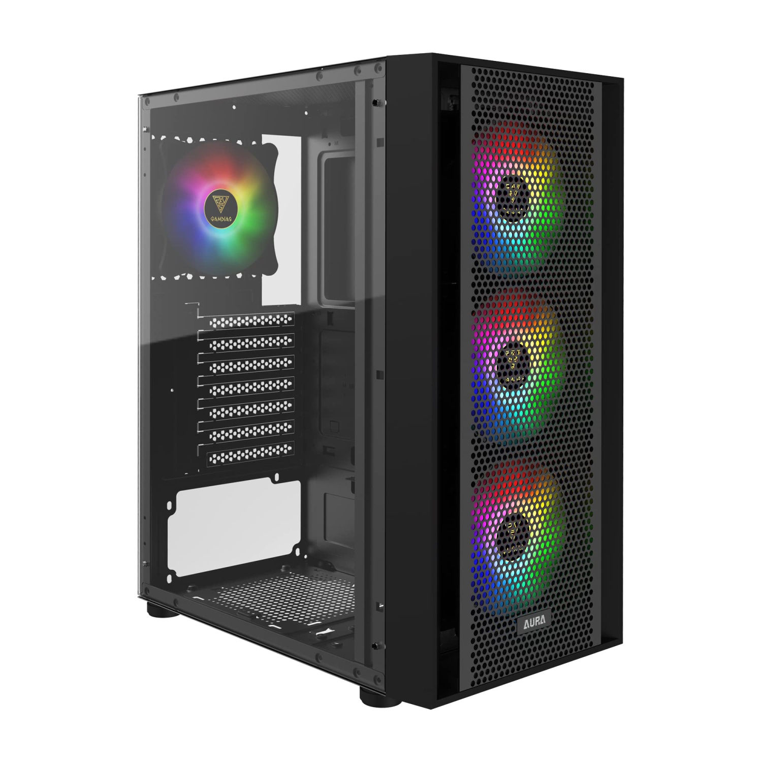 ZEUS GAMDIAS ATX Mid Tower Gaming Computer PC Case with Side Tempered Glass, 4X 120mm ARGB Case Fans and Sync