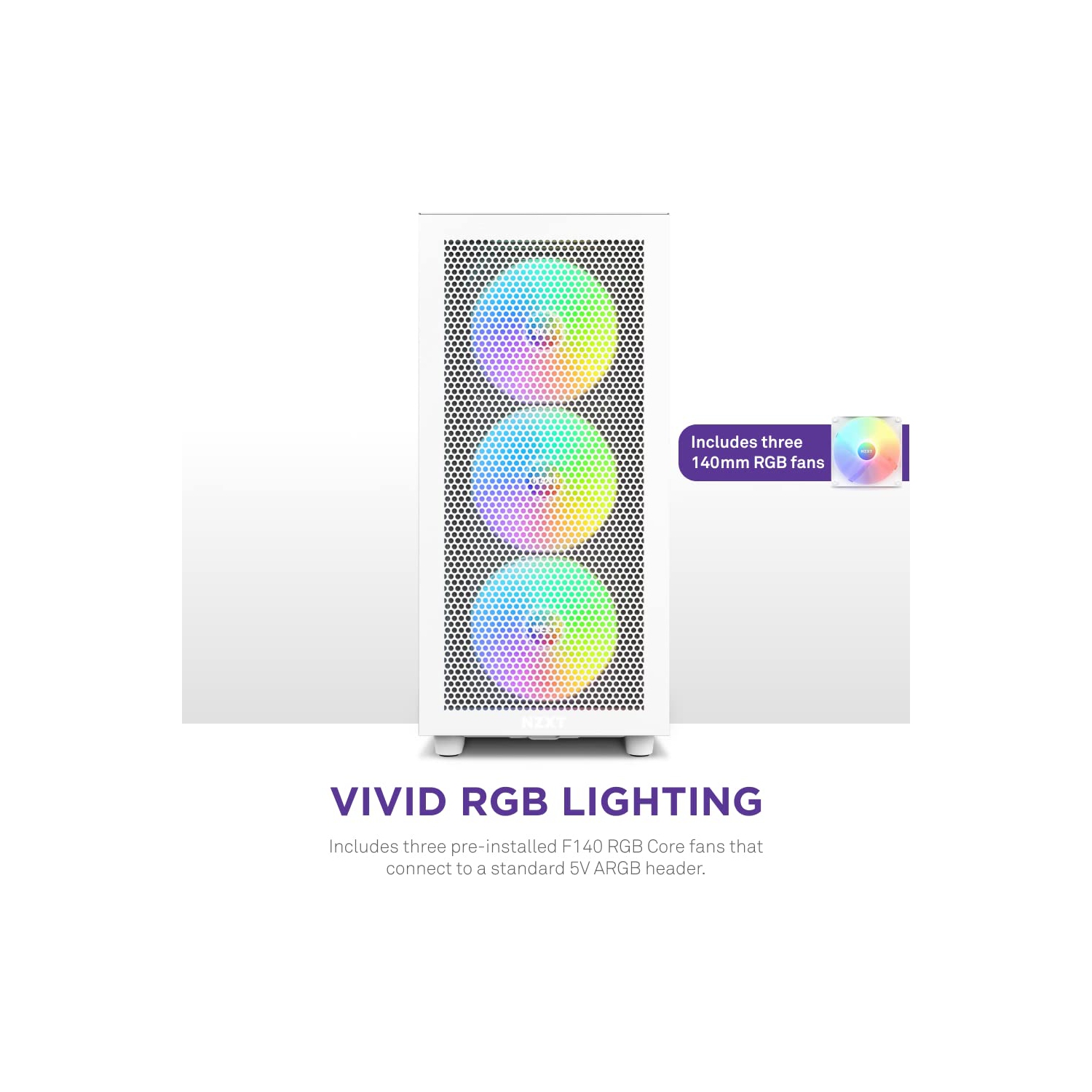 NZXT H7 Flow RGB CM-H71FW-R1 - Compact ATX Mid-Tower PC Gaming Case – High Airflow Perforated Front Panel