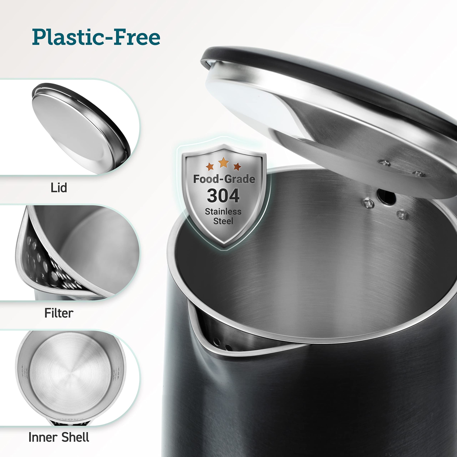 COSORI Electric Kettle Stainless Steel, Cordless,1500W Fast Boiling Water, Auto Shut-Off & Boil-Dry Protection