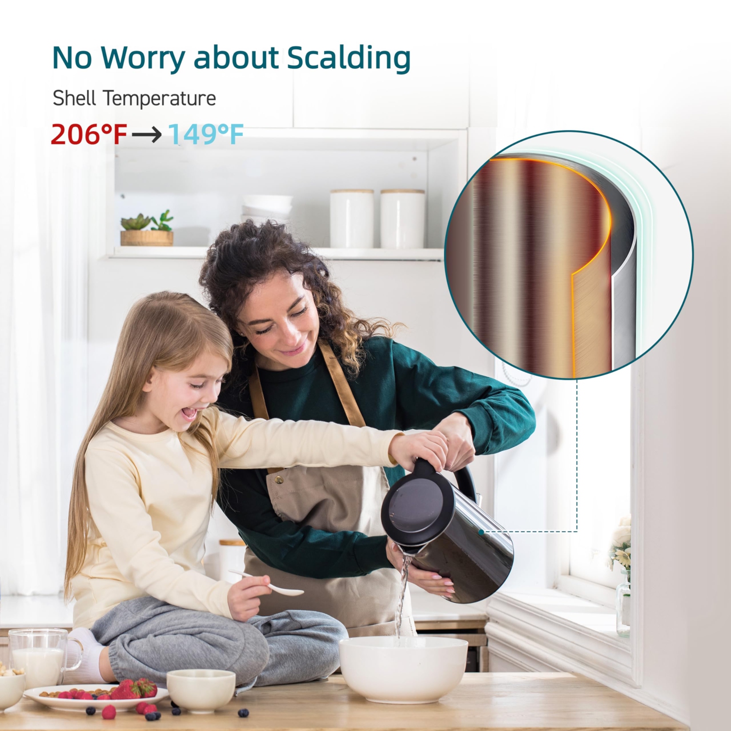 COSORI Electric Kettle Stainless Steel, Cordless,1500W Fast Boiling Water, Auto Shut-Off & Boil-Dry Protection