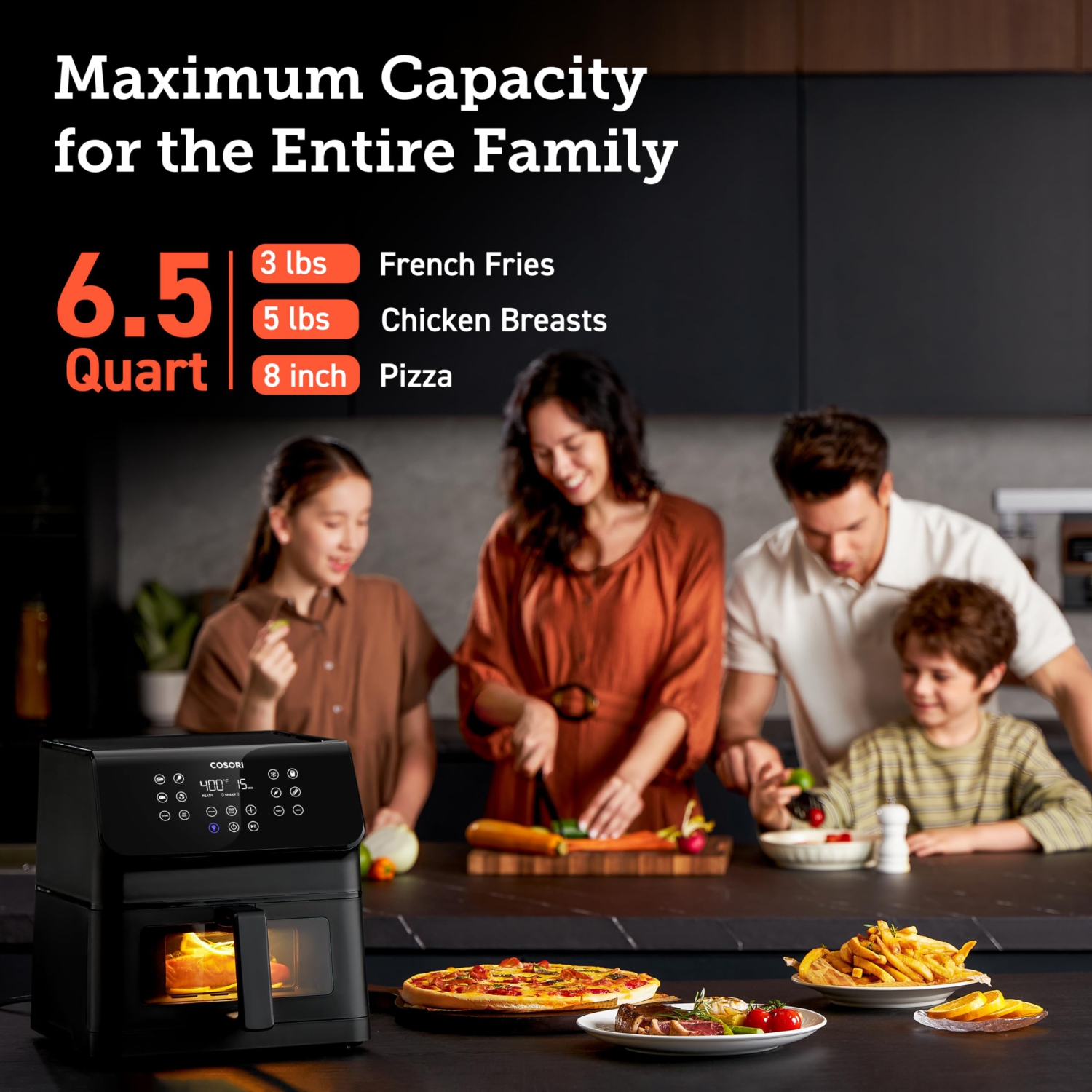 COSORI Clear Blaze Air Fryer, 6.5 Quart Large Compact Airfryer with Visible Window, 12 One-Touch Savable Custom Functi..