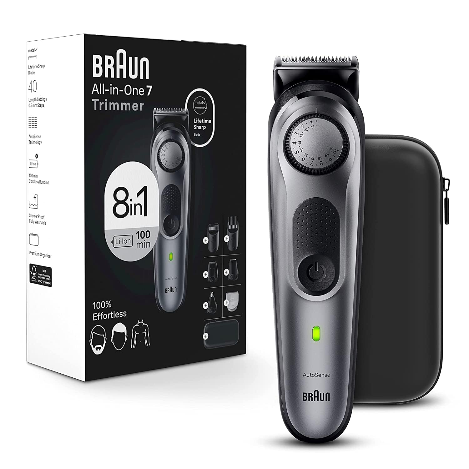 Braun All-in-One Style Kit Series 7 7410, 8-in-1 Trimmer for Men with Beard Trimmer, Body Trimmer for Manscaping
