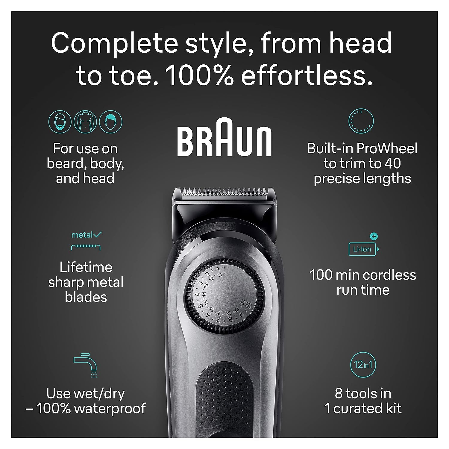 Braun All-in-One Style Kit Series 7 7410, 8-in-1 Trimmer for Men with Beard Trimmer, Body Trimmer for Manscaping