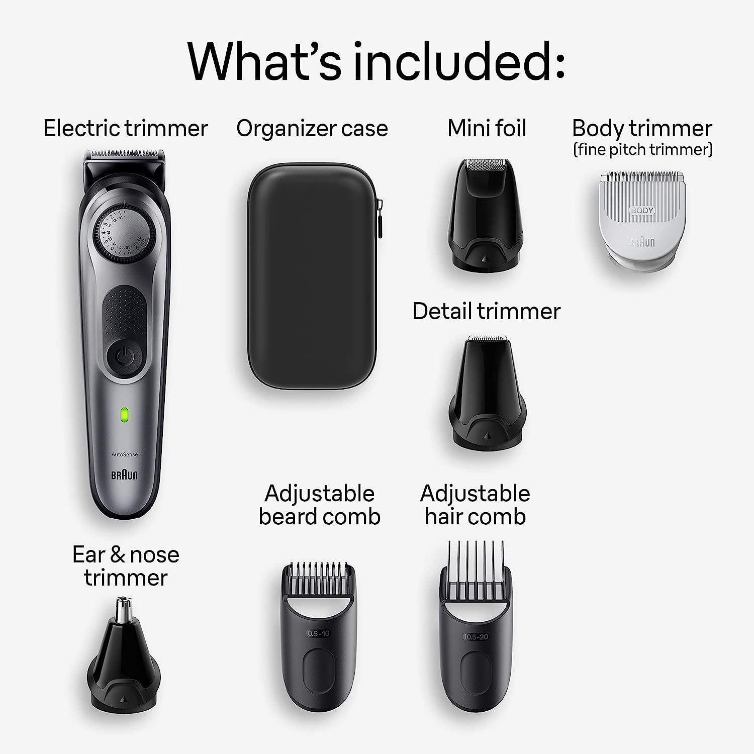 Braun All-in-One Style Kit Series 7 7410, 8-in-1 Trimmer for Men with Beard Trimmer, Body Trimmer for Manscaping