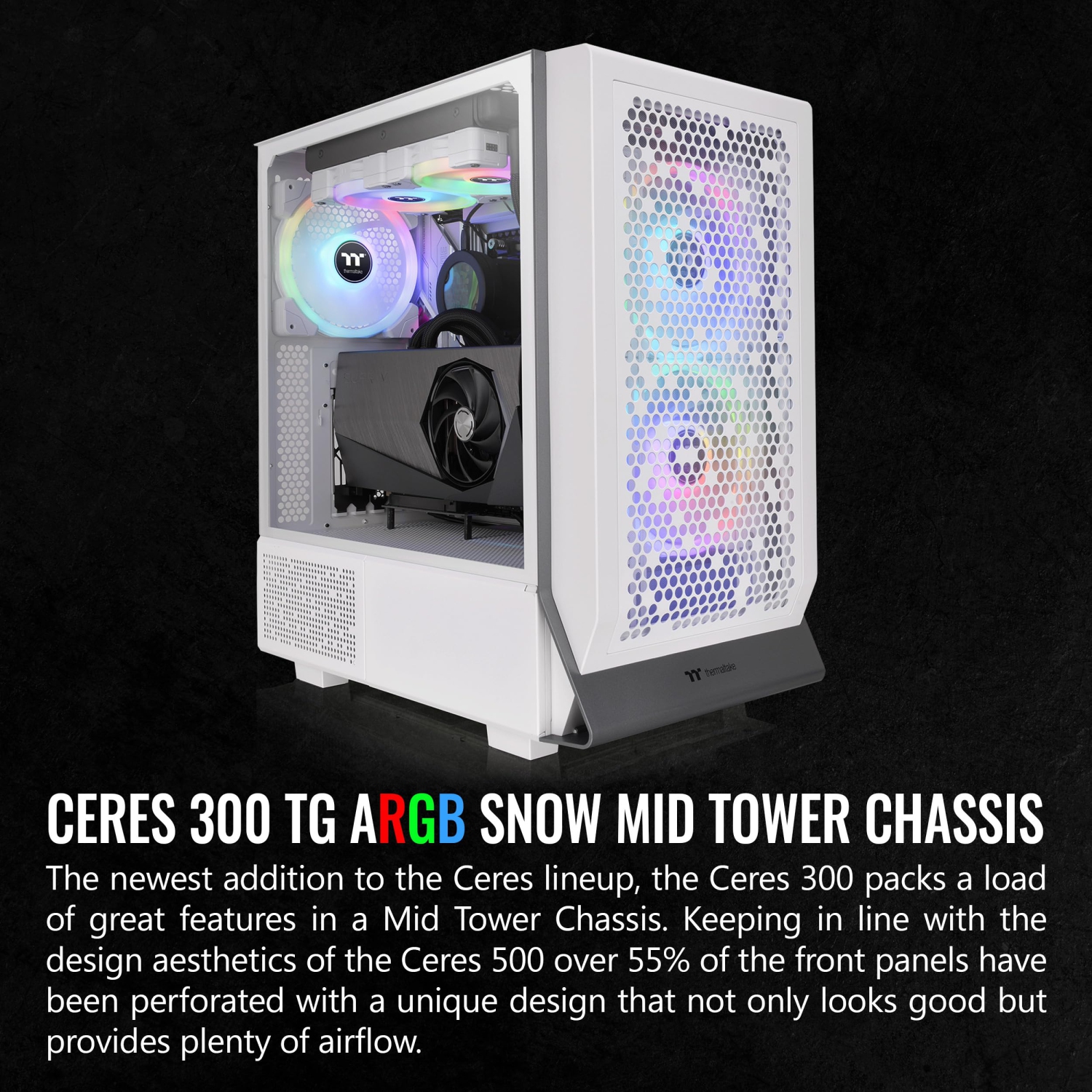 Thermaltake Ceres 300 Snow Edition Mid Tower E-ATX Computer Case with Tempered Glass Side Panel; 2xCT140 ARGB Fan Prei..