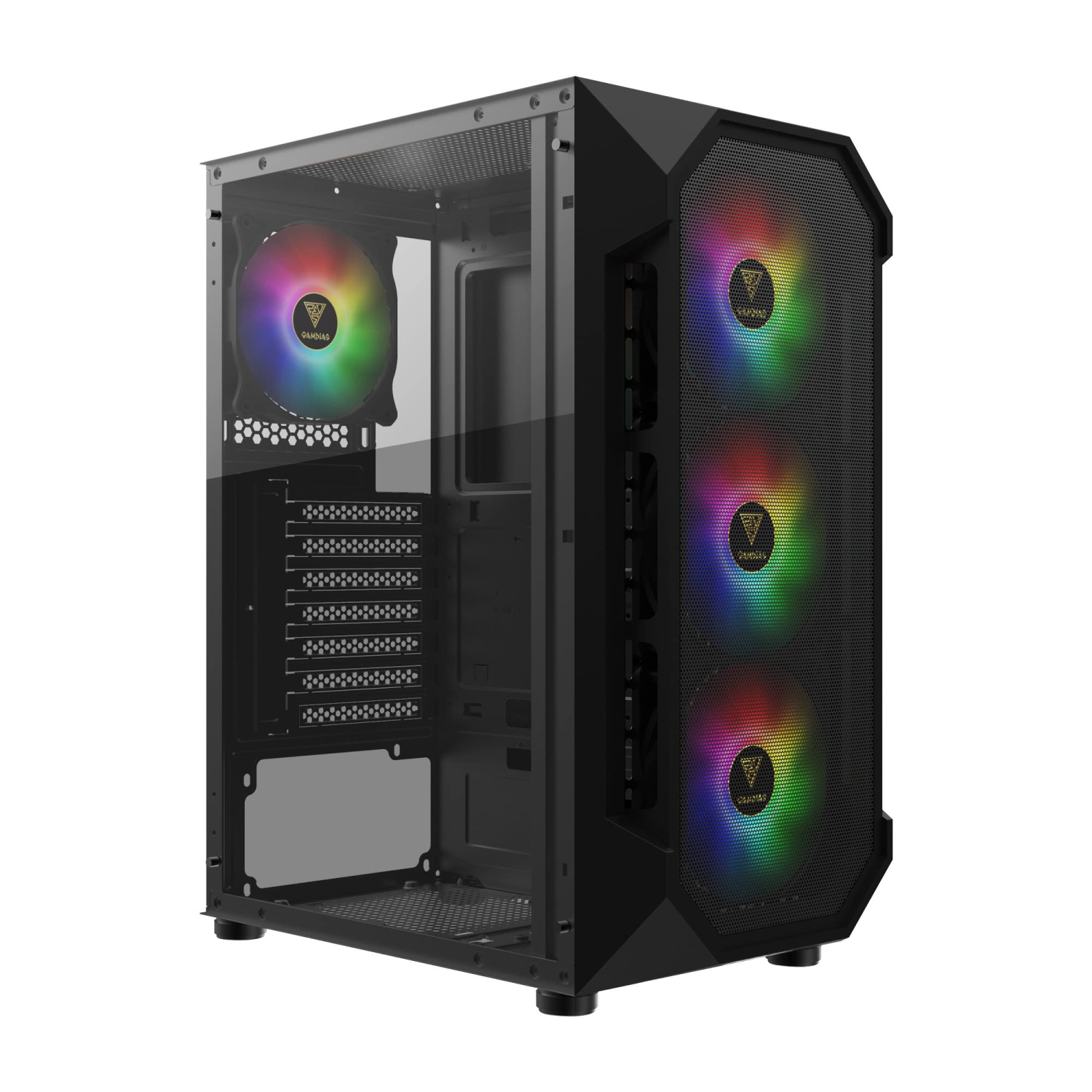 ZEUS GAMDIAS ATX Mid Tower Gaming Computer PC Case with Side Tempered Glass, 4X 120mm ARGB Case Fans