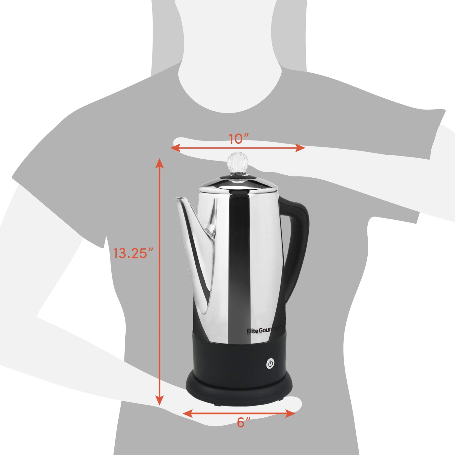 Percolateur à café électrique Elite Gourmet EC812 avec fonction de maintien au chaud, bouton de progression Clear Brew Cool-Touch poignée se sans fil.