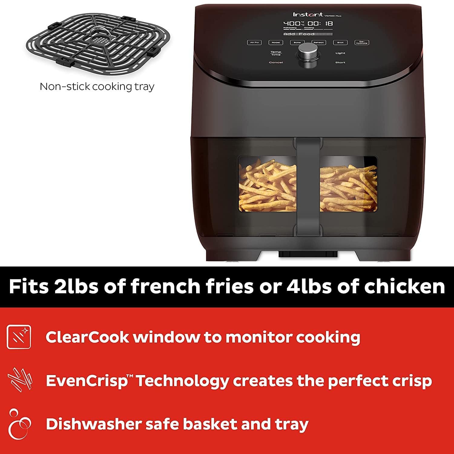 Instant Vortex Plus 6-Quart Air Fryer Oven, From the Makers of Instant Pot with ClearCook Cooking Window