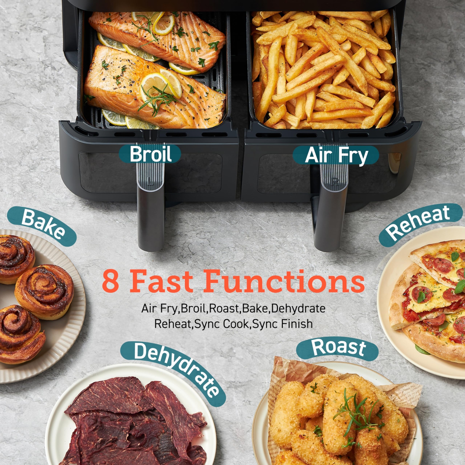 Friteuse à air chaud à deux paniers 9&nbsp;Qt de COSORI, grande et large friteuse à air chaud double, 8-en-1, Sync Cook & Finish, repas pour la