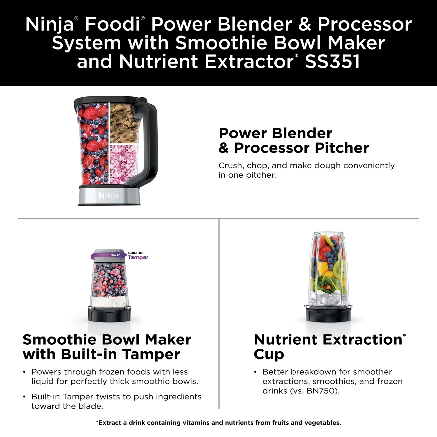 Ninja Foodi Power Blender & Processor System with Smoothie Bowl Maker and Nutrient Extractor, Black/Silver