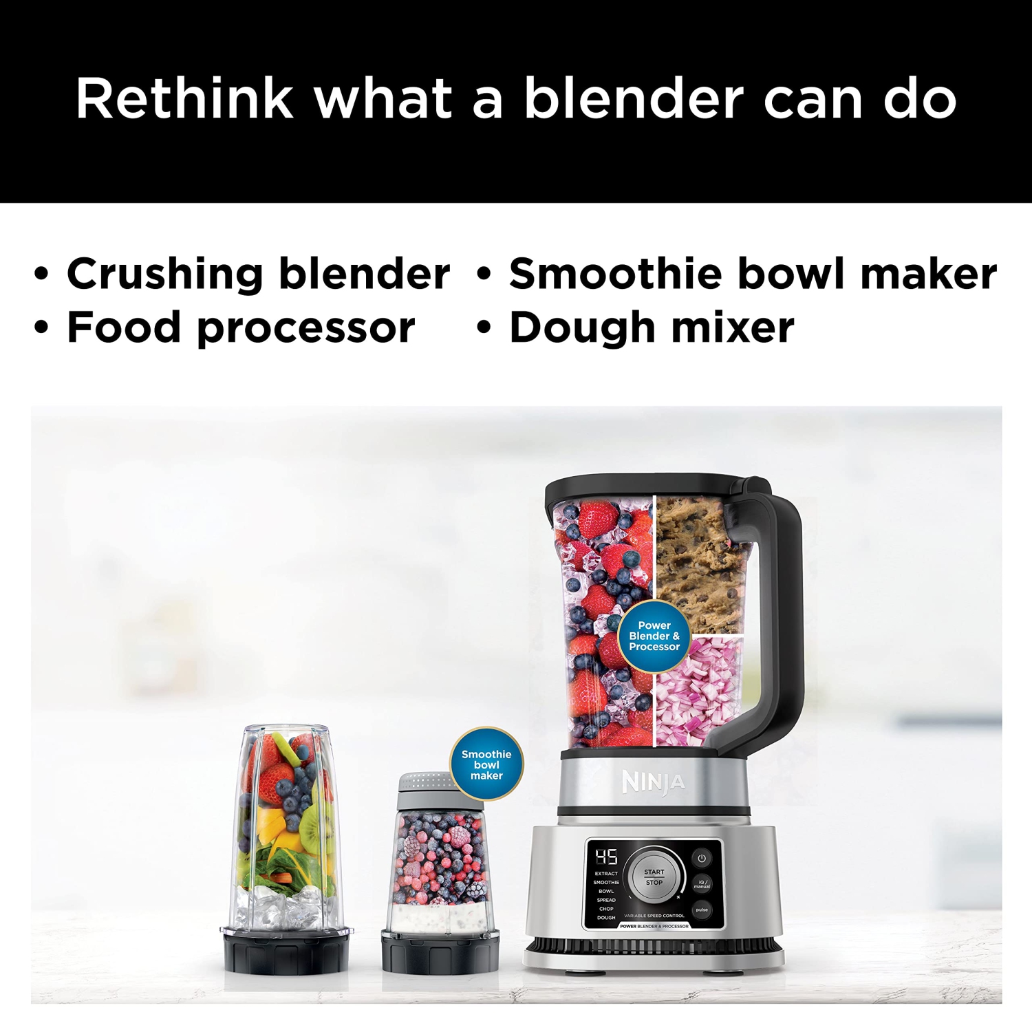 Ninja Foodi Power Blender & Processor System with Smoothie Bowl Maker and Nutrient Extractor, Black/Silver