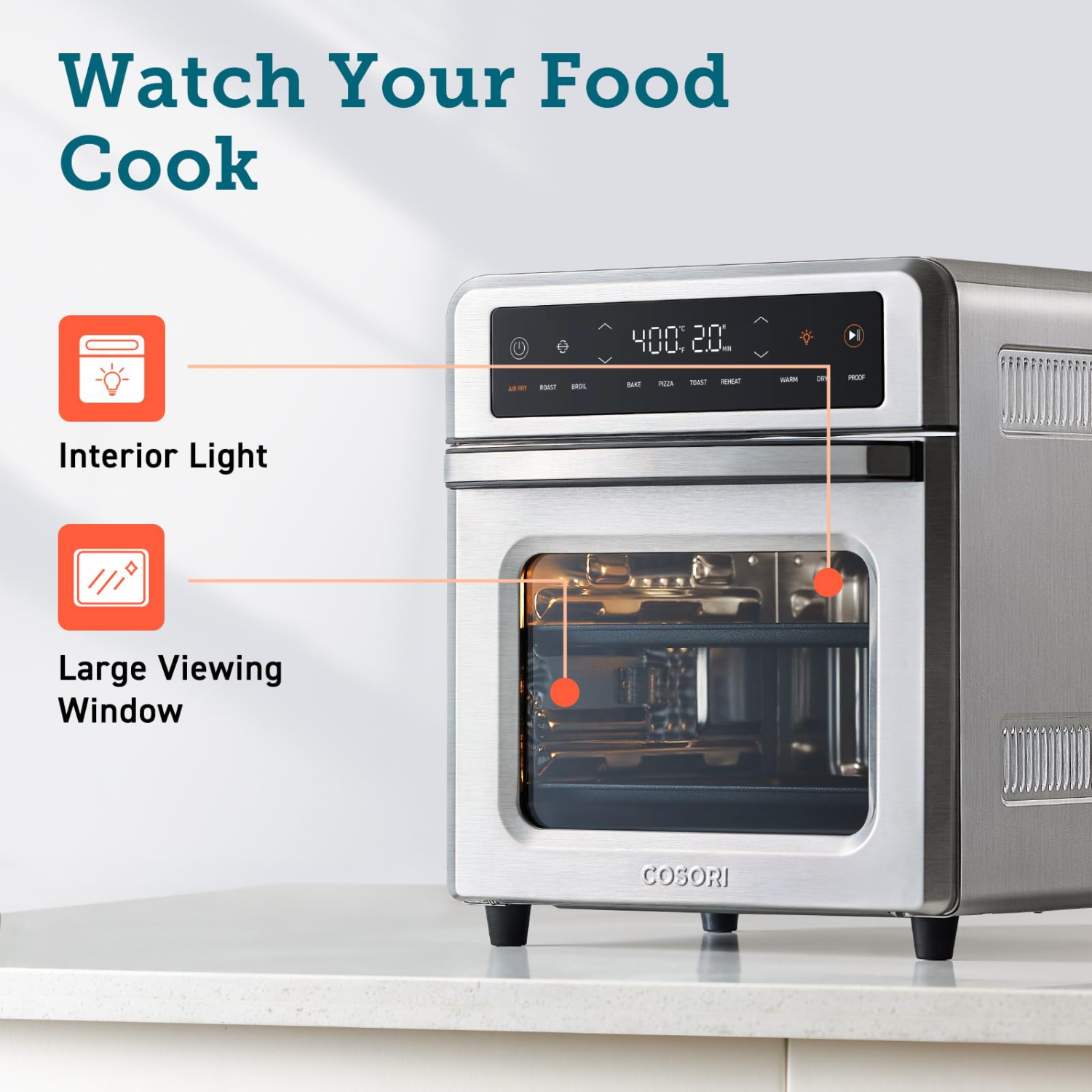 Four grille-pain à friture à air chaud de COSORI, friteuse à air chaud Airfryer de 13&nbsp;Qt pour pizza de 8 po, fonctions 11-en-1 avec