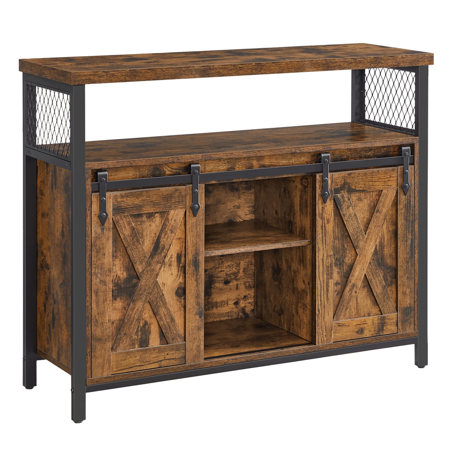 VASAGLE Buffet Sideboard Storage Cabinet with Adjustable Shelf and Sliding Barn Door, Open Compartment