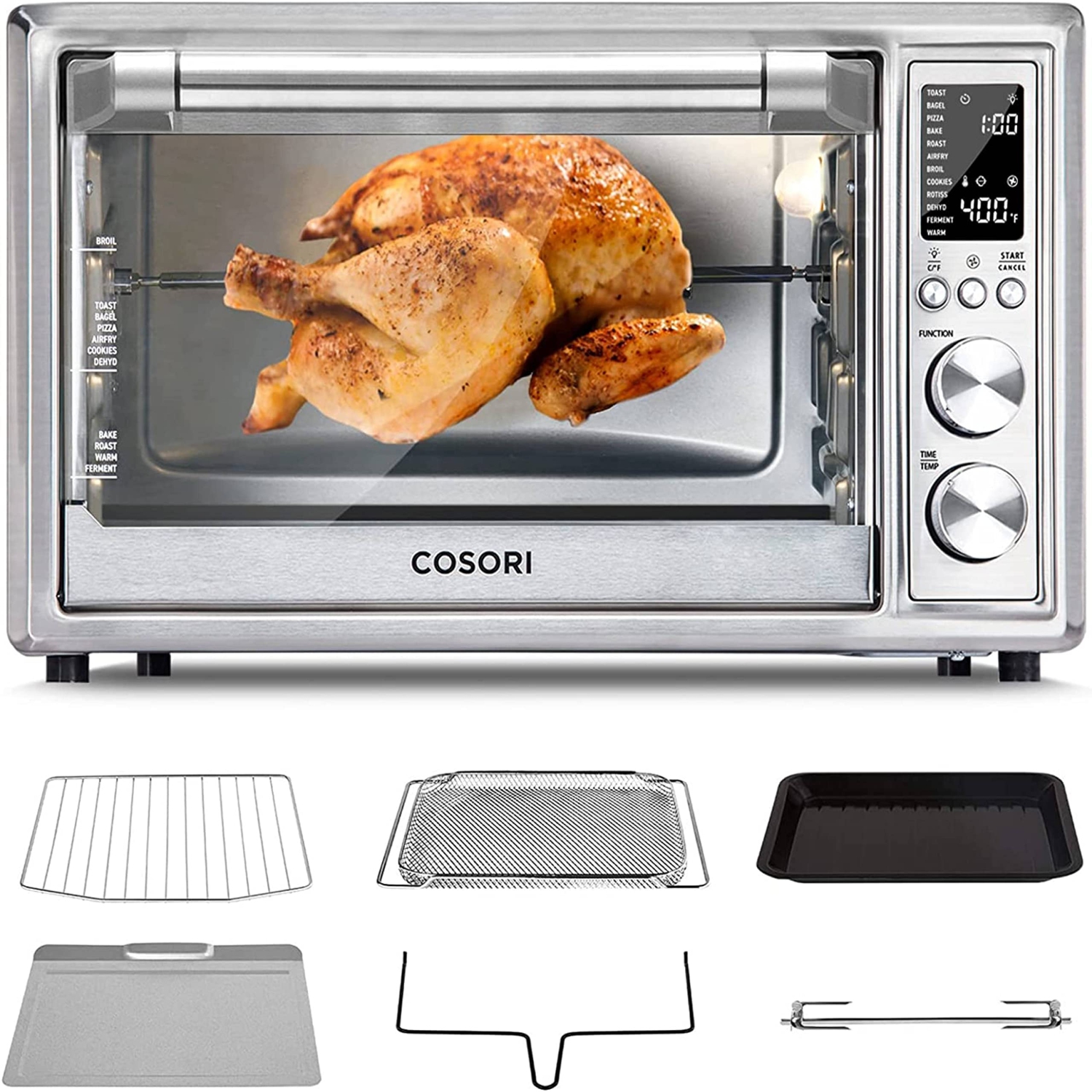 COSORI Air Fryer Toaster Oven, 12-in-1 Convection Oven Countertop with Rotisserie, Stainless Steel 32QT/30L