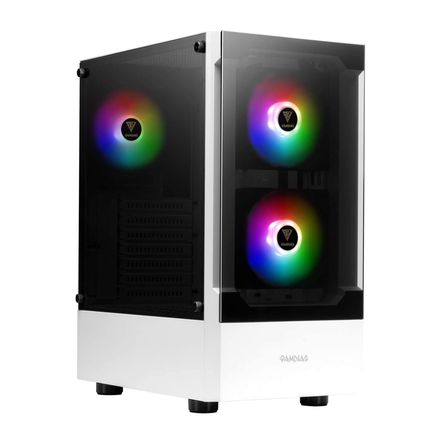 GAMDIAS White RGB Gaming ATX Mid Tower Computer PC Case with Side Tempered Glass Panel and a Magnetic Dust Filter