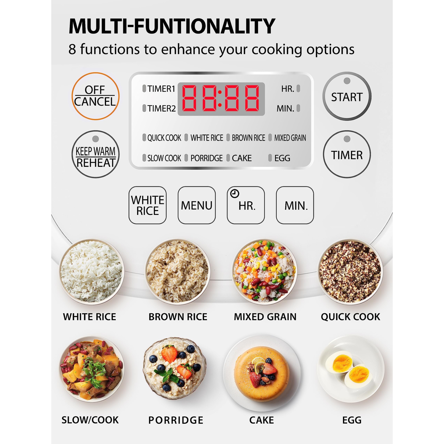 Petit cuiseur à riz de 3 tasses non cuit de TOSHIBA – écran ACL avec 8 fonctions de cuisson, technologie Fuzzy Logic